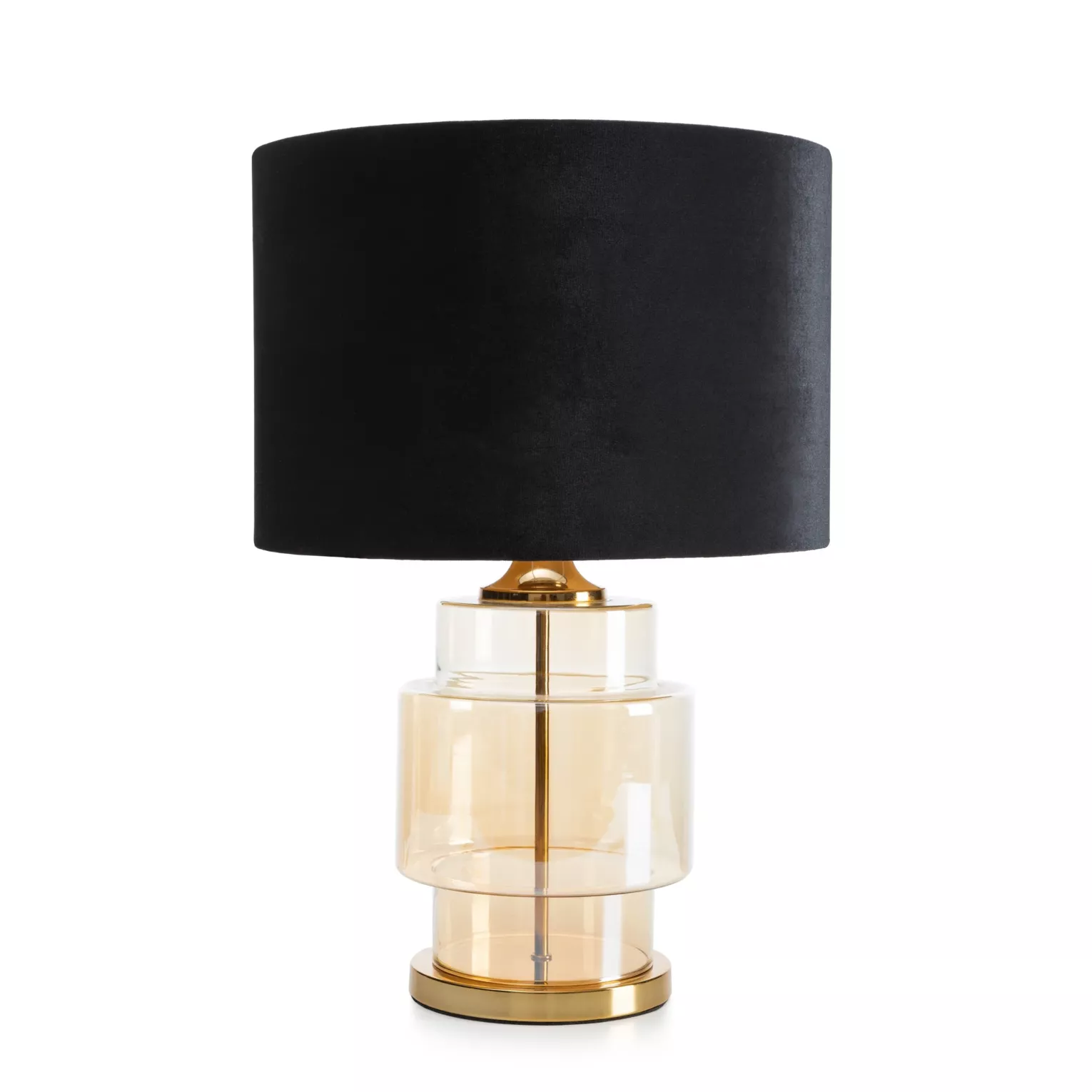 Lampa stołowa nocna czarno, jasnozłota  z transparentnego szkła z błyszczącym welwetowym abażurem 28 x 57 cm IAN  Eurofirany