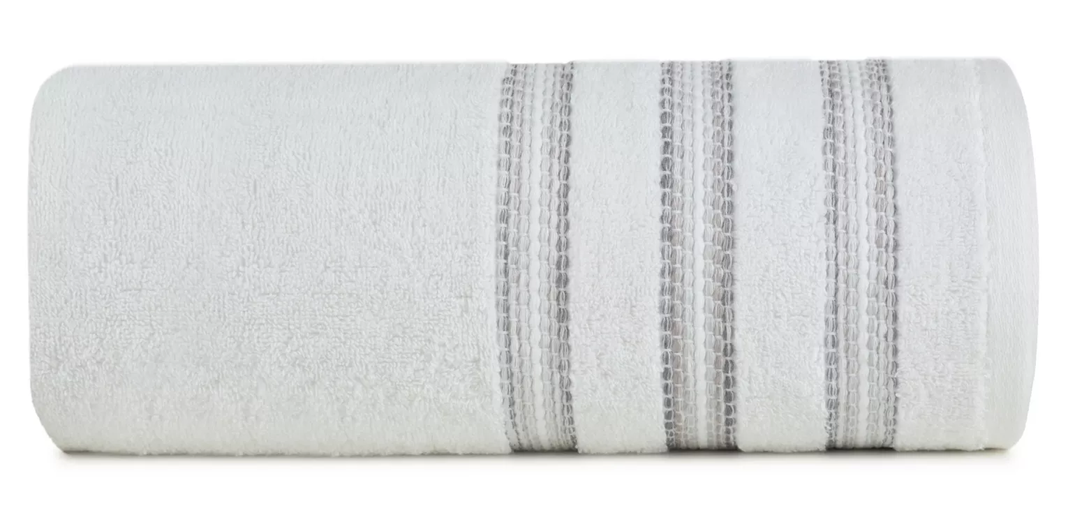 Ręcznik kąpielowy 50x90 cm bawełniany kolor biały z bordiurą w paski 500 g/m2 SELENA Eurofirany