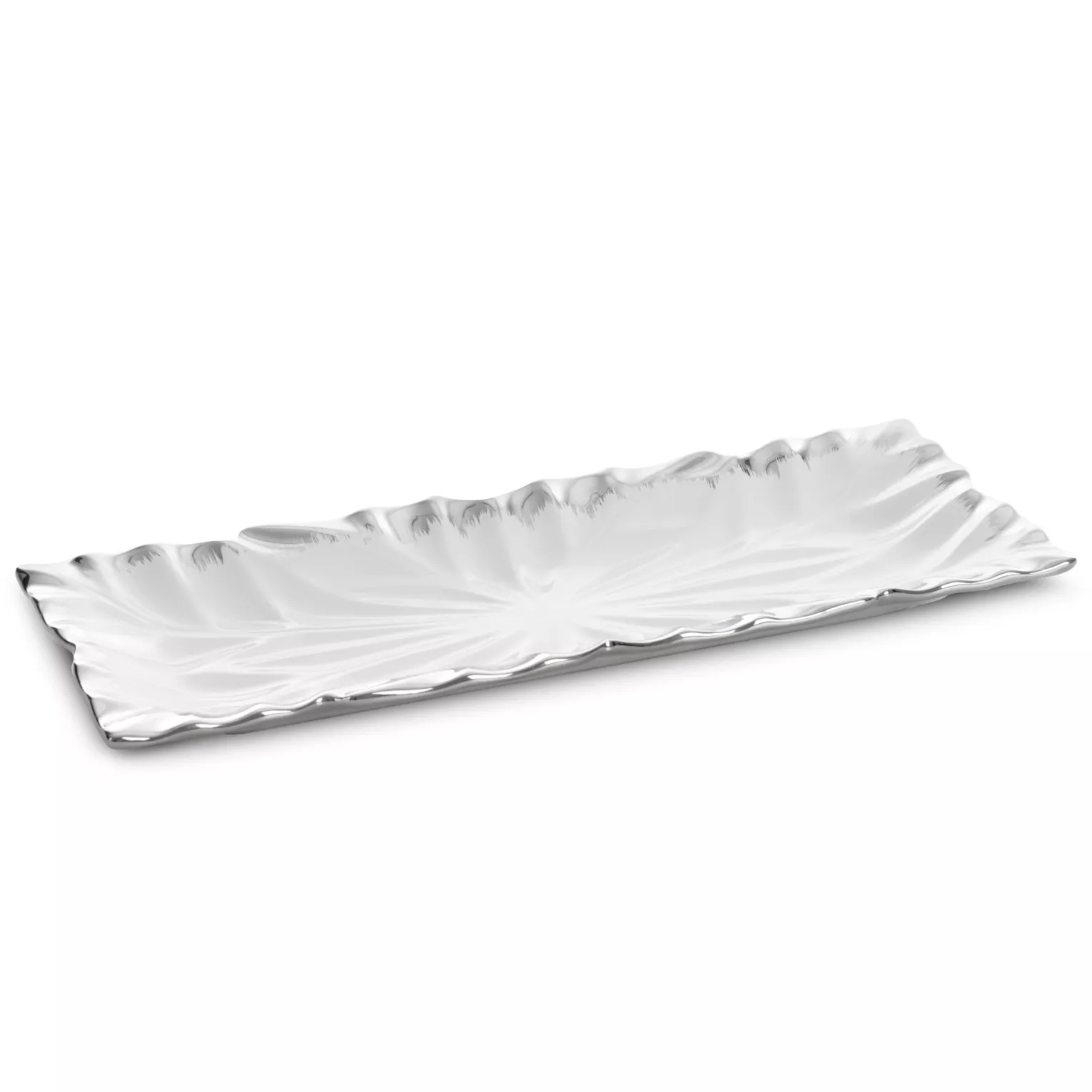 Patera ceramiczna dekoracyjna biało-srebrna zdobiona wypukłym wzorem 38x15x3 cm NIRA Eurofirany
