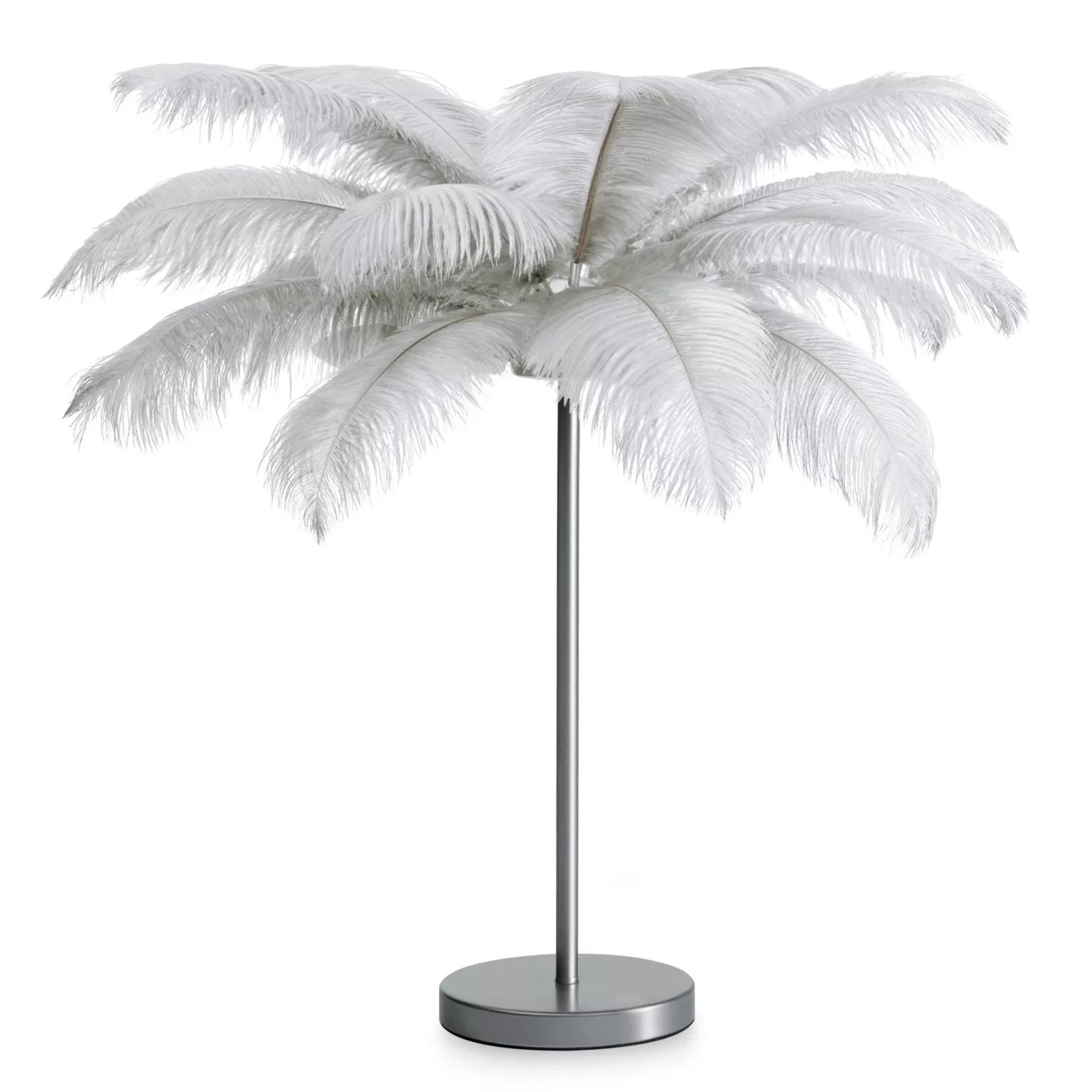 Lampa stojąca do salonu srebrna FERI na metalowej podstawie z niezwykle efektownym abażurem z naturalnych strusich piór 65 x 65 x 68 cm FERI  Eurofirany