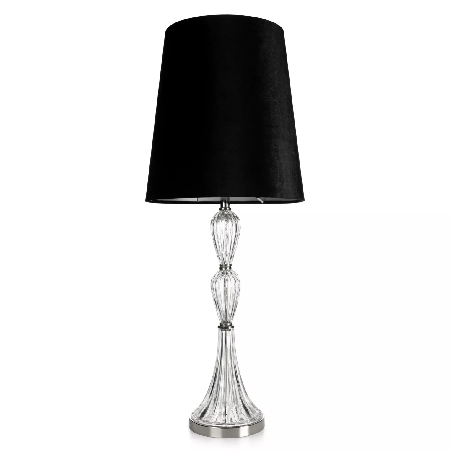 Lampa stołowa do salonu czarna z kryształową podstawą i matowym abażurem 25 x 82 cm ROBI Eurofirany
