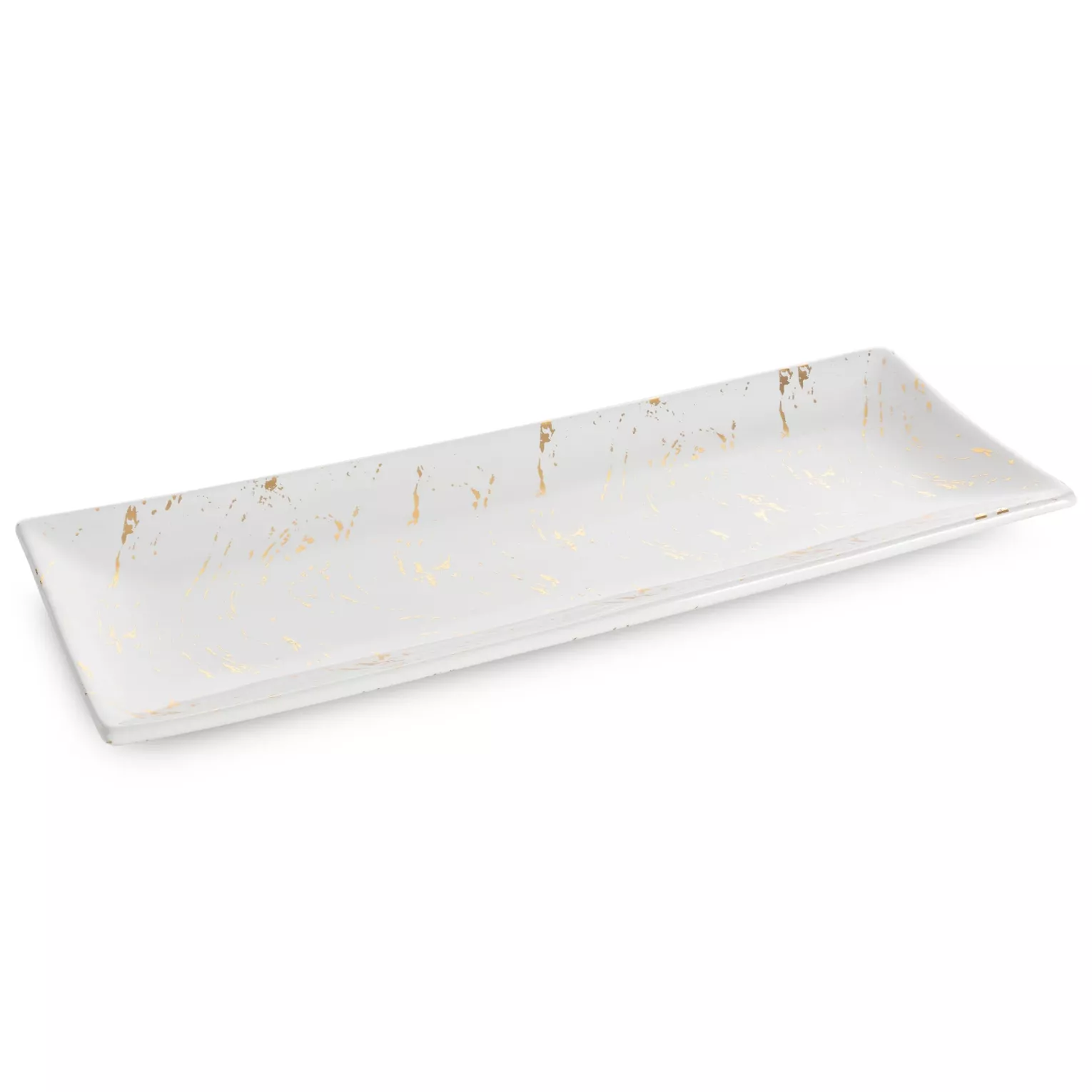 Patera ceramiczna dekoracyjna biało-złota zdobiona przecieranym wzorem 38x14x4 cm ARIELA 2 Eurofirany