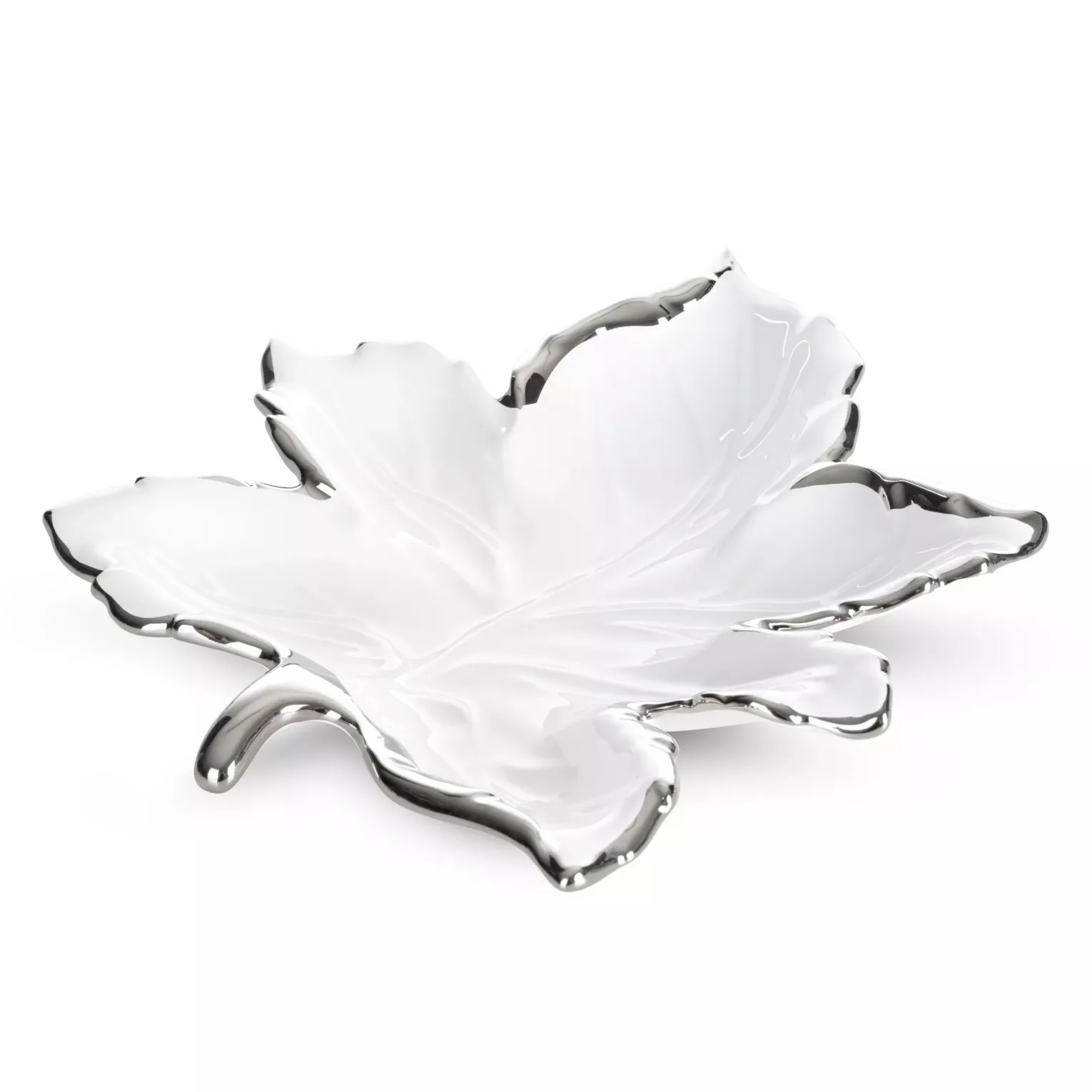 Patera ceramiczna biało-srebrna w kształcie liścia 28x30x5 cm ABBI Eurofirany