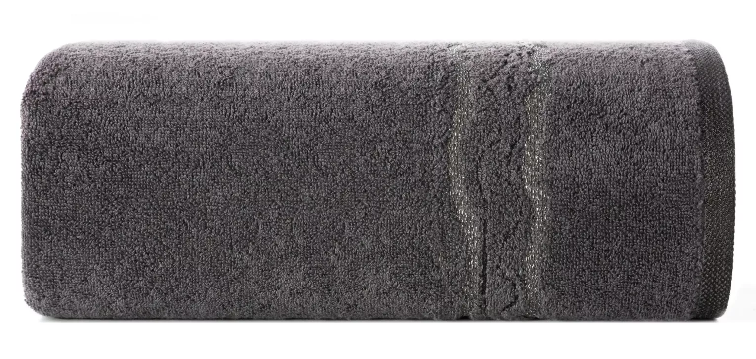 Ręcznik do rąk 30x50 cm bawełniany kolor stalowy zdobiony bordiurą z błyszczącym wzorem 500 g/m2 KARIN Eurofirany