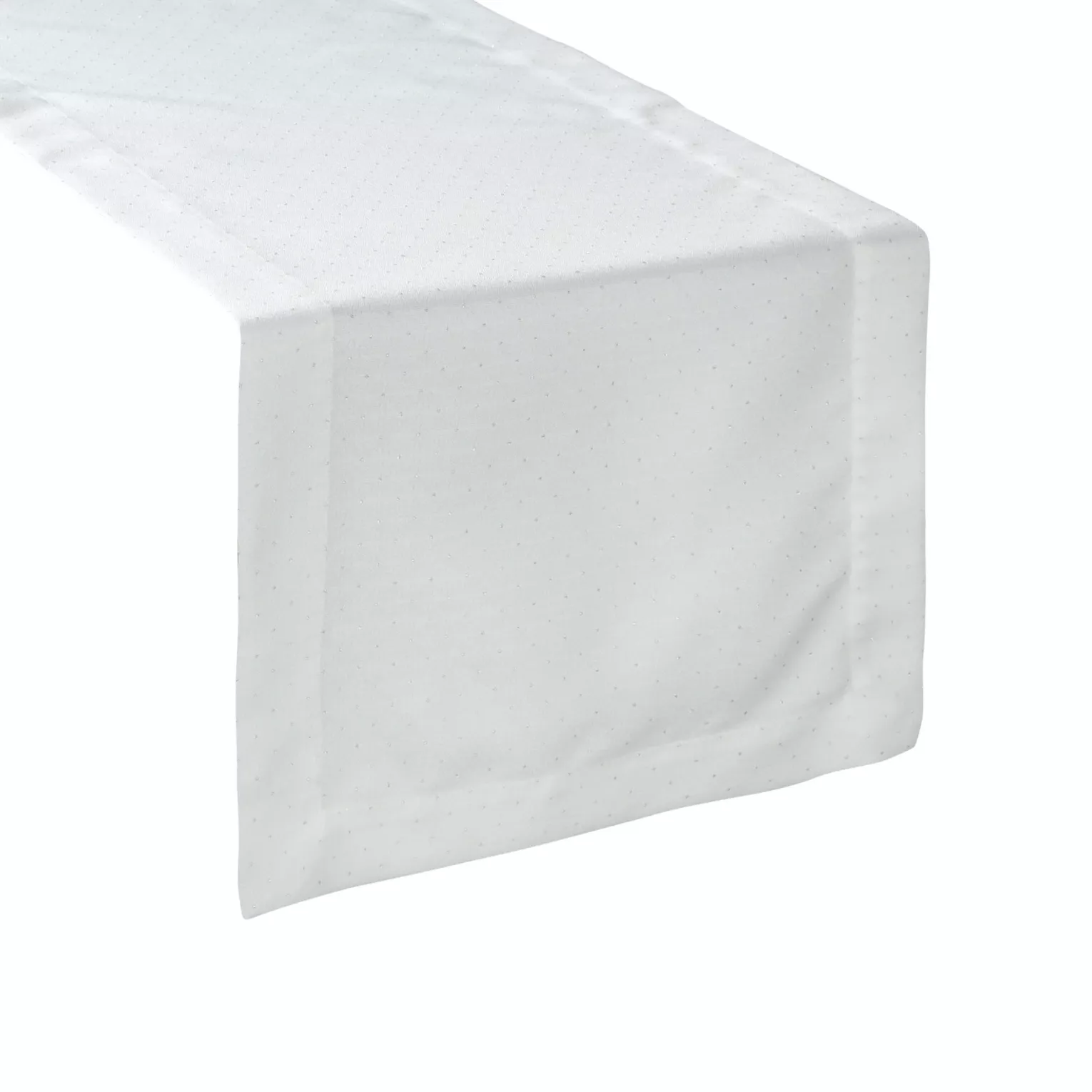 Bieżnik na stół biały 40x140 cm ELLEN zdobiony drobnymi srebrnymi kropkami i elegancką listwą