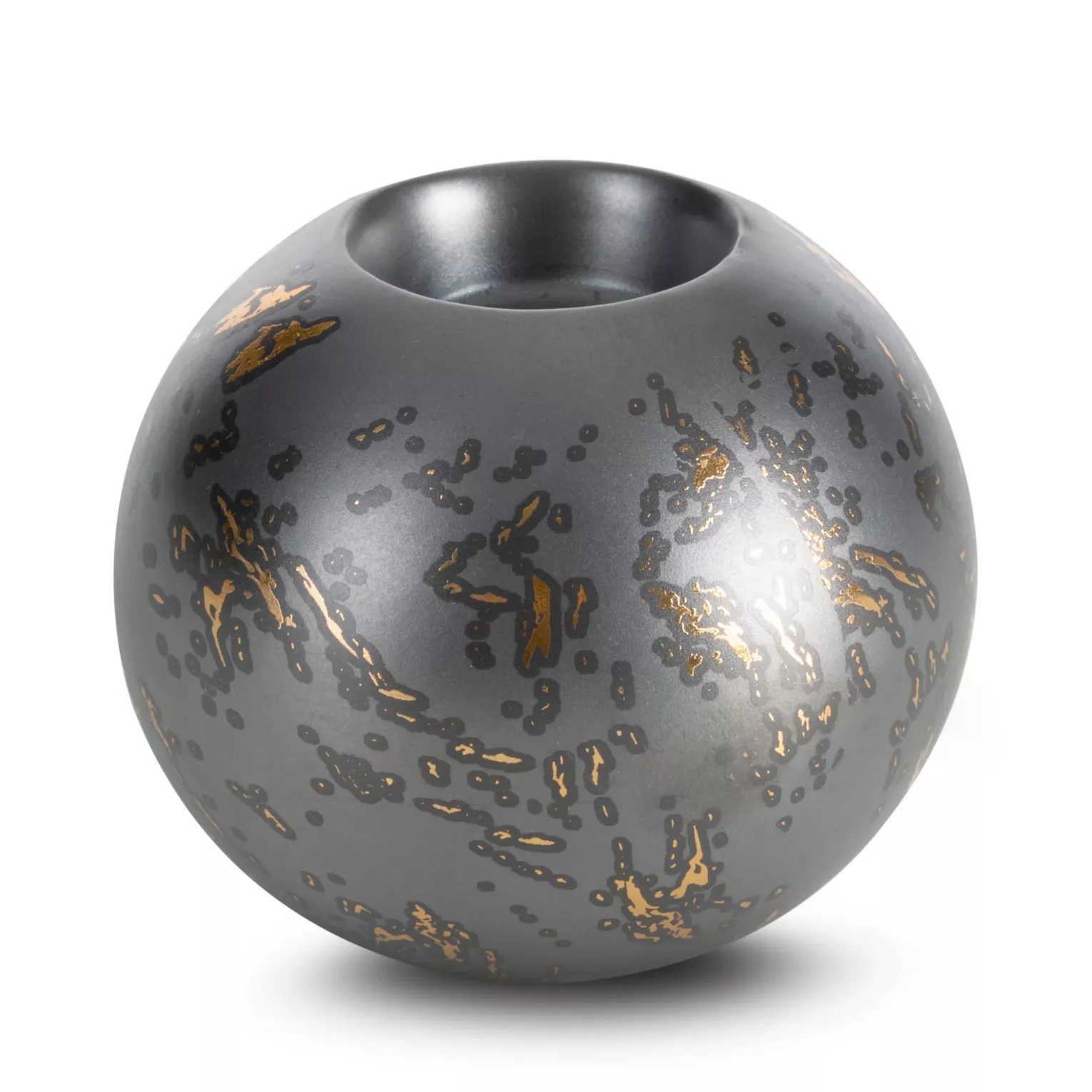 Świecznik ceramiczny grafitowo-złoty zdobiony z marmurkowym wzorem średnica 10x9 cm ARIELA Eurofirany