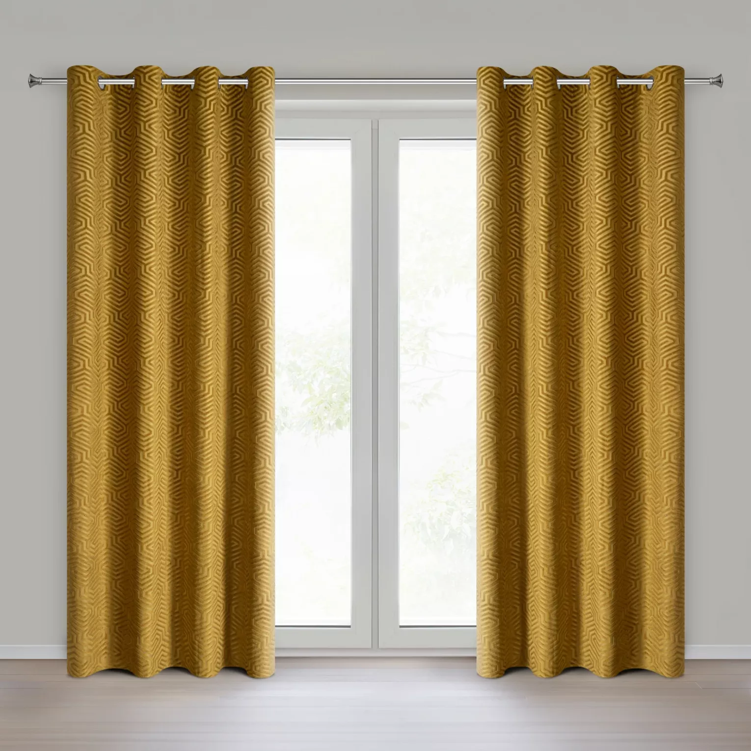 Zasłona złota we wzór geometryczny z tkaniny welwetowej 140x250 przelotka INGA Pierre Cardin Eurofirany