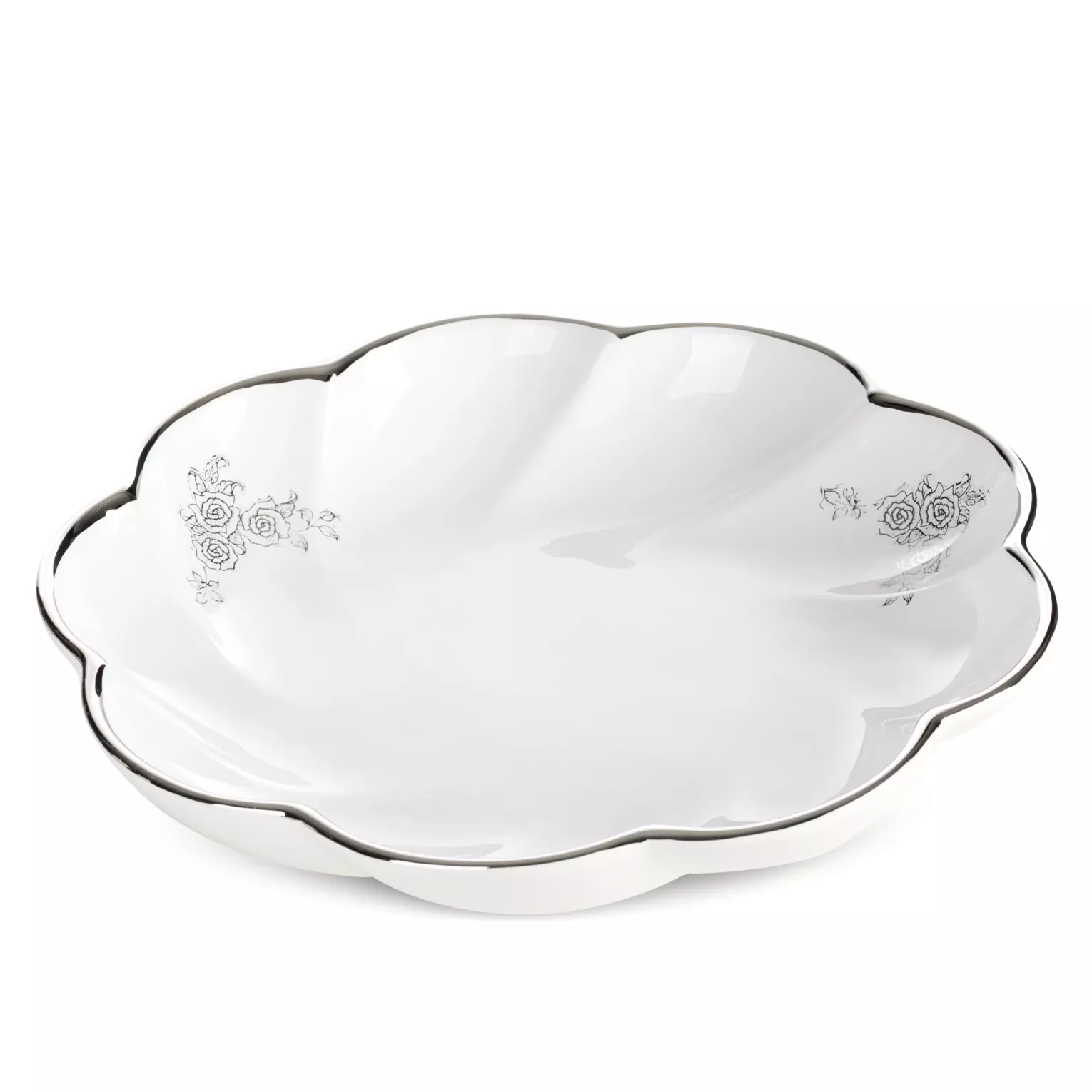Patera dekoracyjna biało, srebrna  o falowanej formie 30x6 cm ELSA Eurofirany