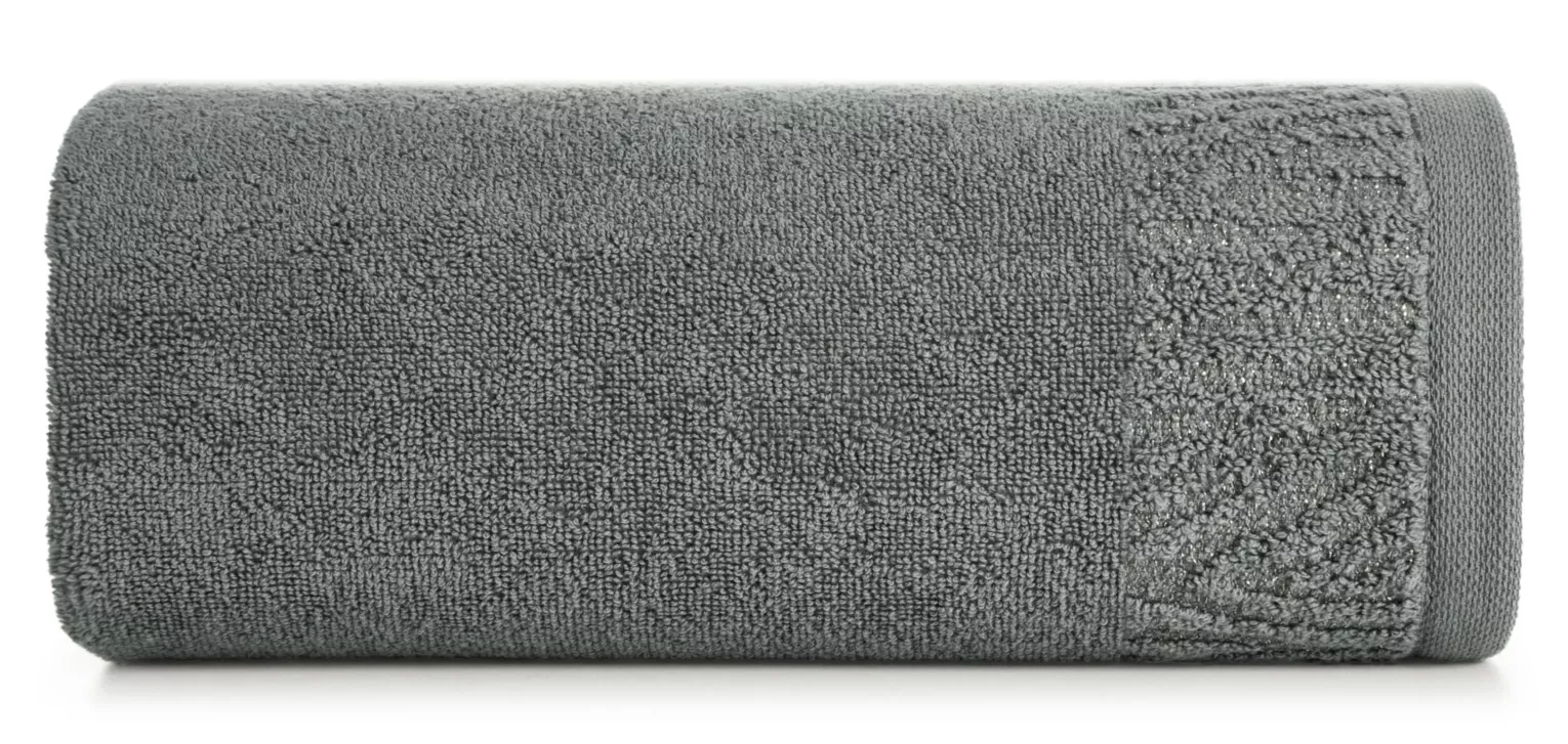 Ręcznik do rąk 30x50 cm bawełniany kolor szary z ozdobną błyszczącą bordiurą 500 g/m2 MARGO Eurofirany