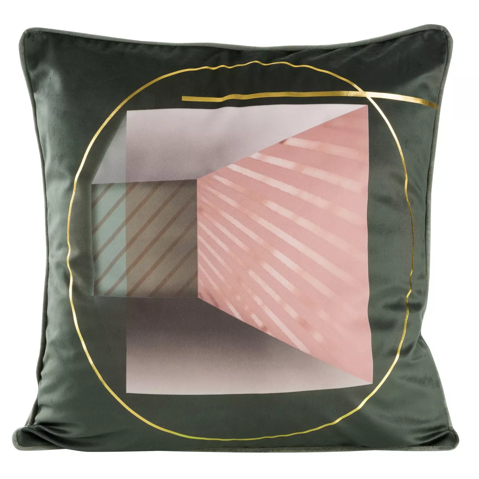 Poszewka na poduszkę 45x45 cm welwetowa z geometrycznym nadrukiem ciemnooliwkowa ADLER Eurofirany
