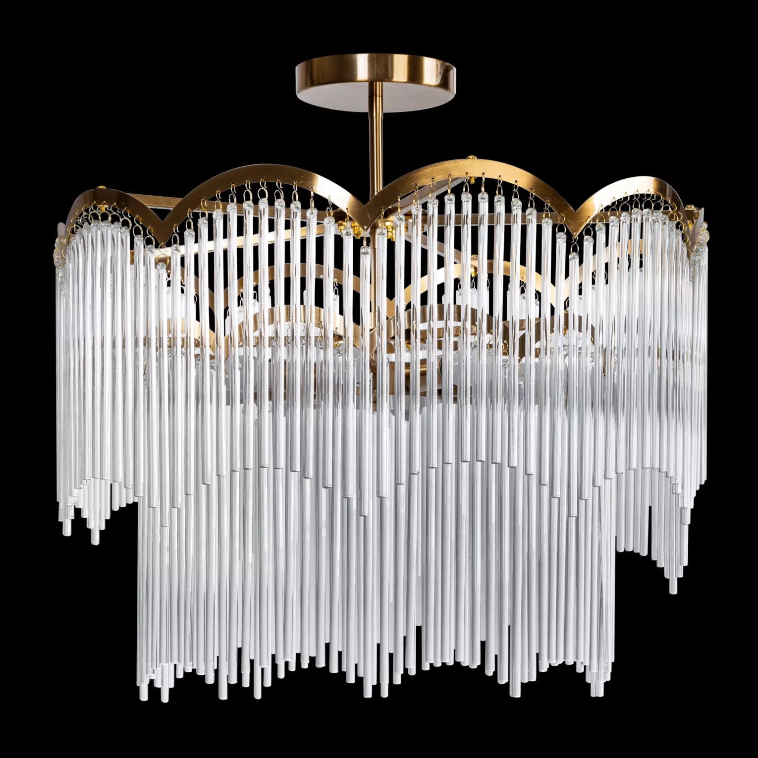 Lampa wisząca do salonu biało, złota zdobiona zwisającymi szklanymi sopelkami 60 x 55 cm SALMA Eurofirany