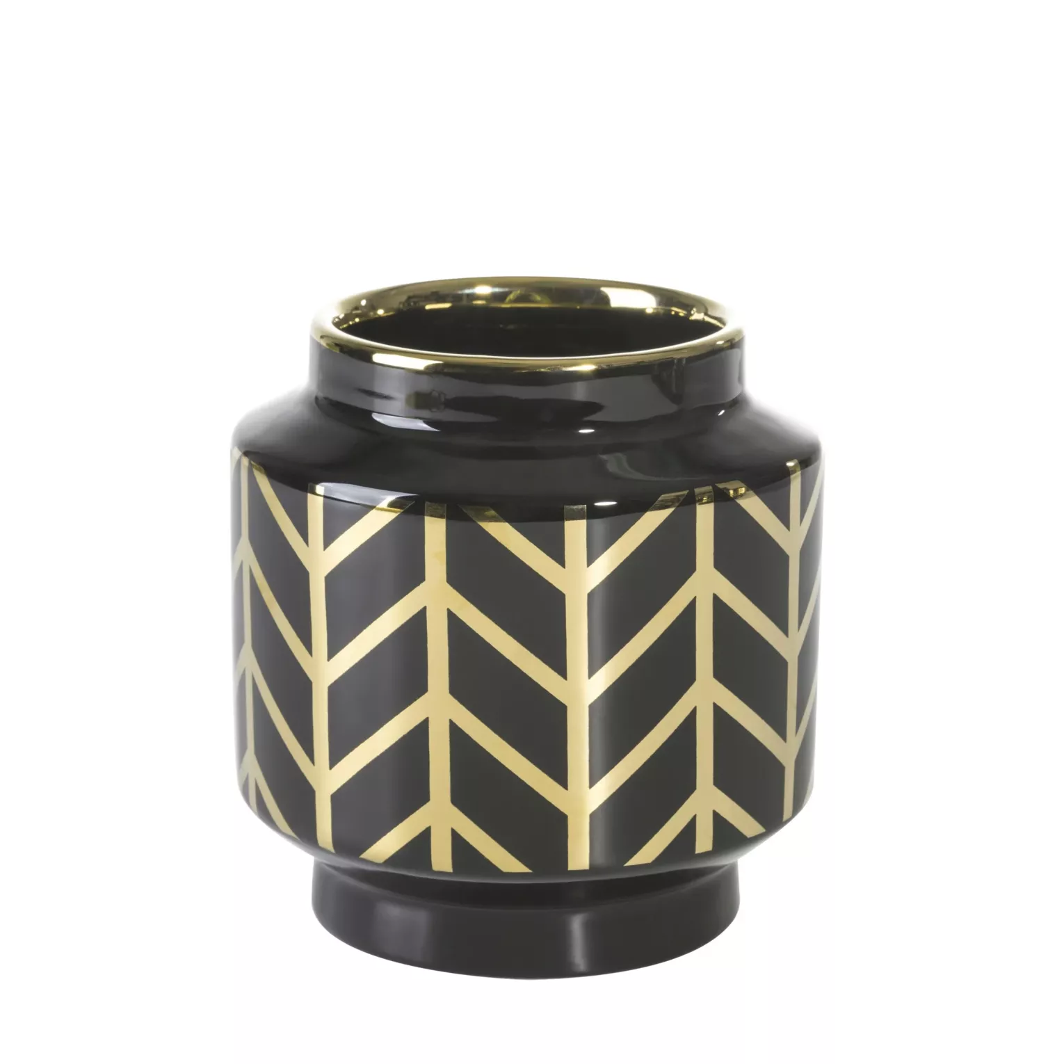 Wazon ceramiczny czarno-złoty z geometrycznym wzorem średnica 12x13 cm Eurofirany