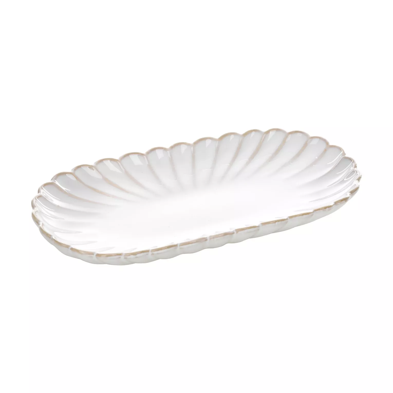 Patera ceramiczna dekoracyjna kremowo-beżowa z przecieranym wzorem w stylu eko 23x12x3 cm AVRIL Eurofirany