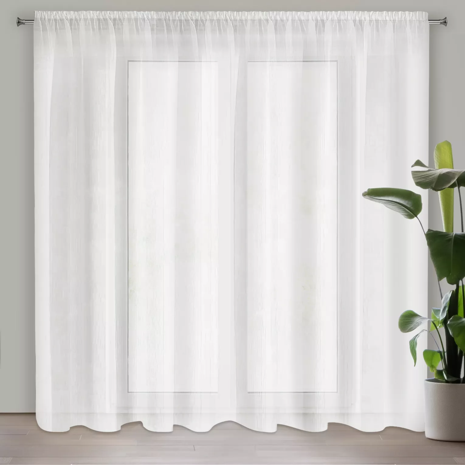 Firana kremowa o strukturze drobnego deszczyku wzór pionowy 350x250 cm taśma REBECCA Eurofirany