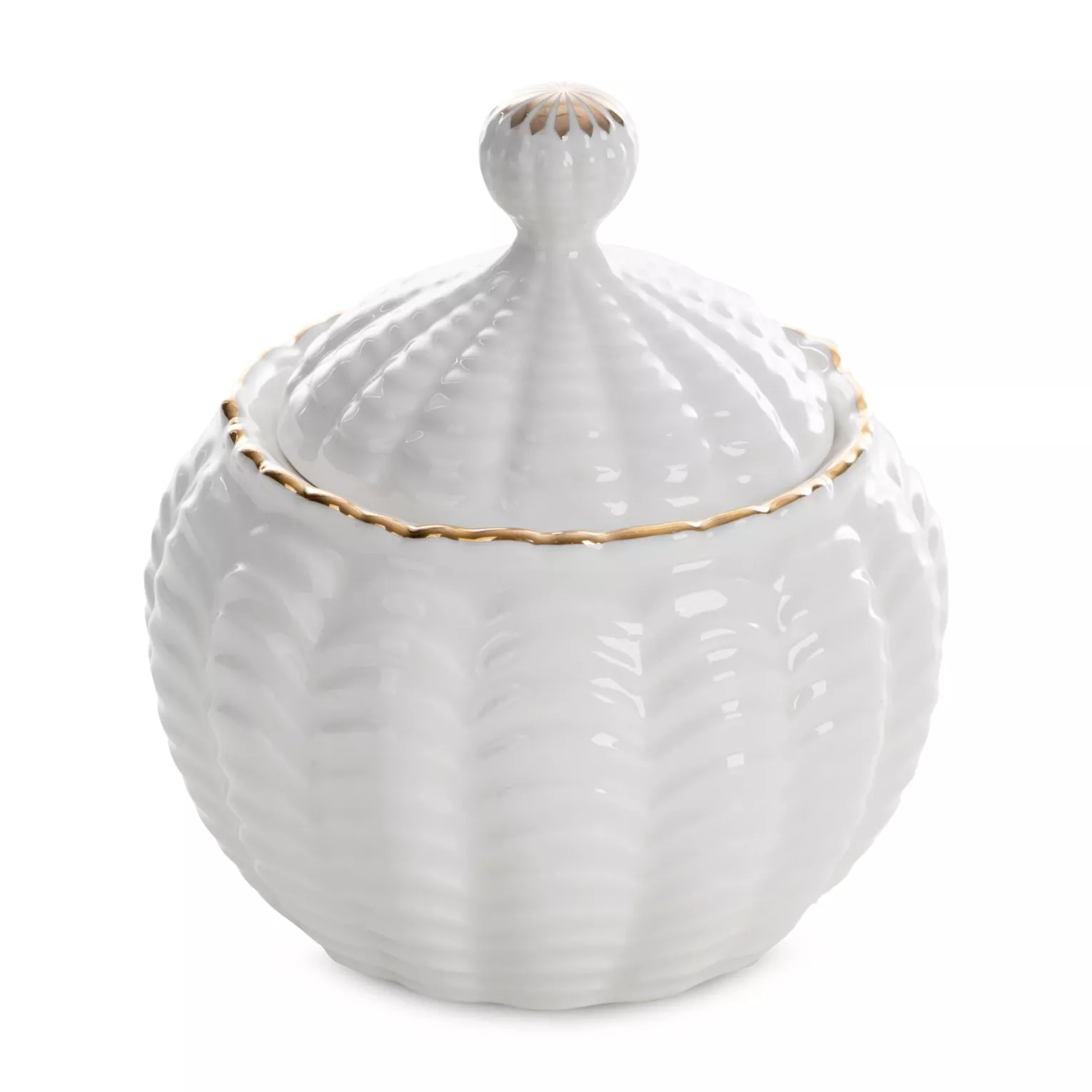 Pojemnik ceramiczyny dekoracyjny kremowo-złoty z wypukłym wzorem średnica 10x11 cm GAIA Eurofirany