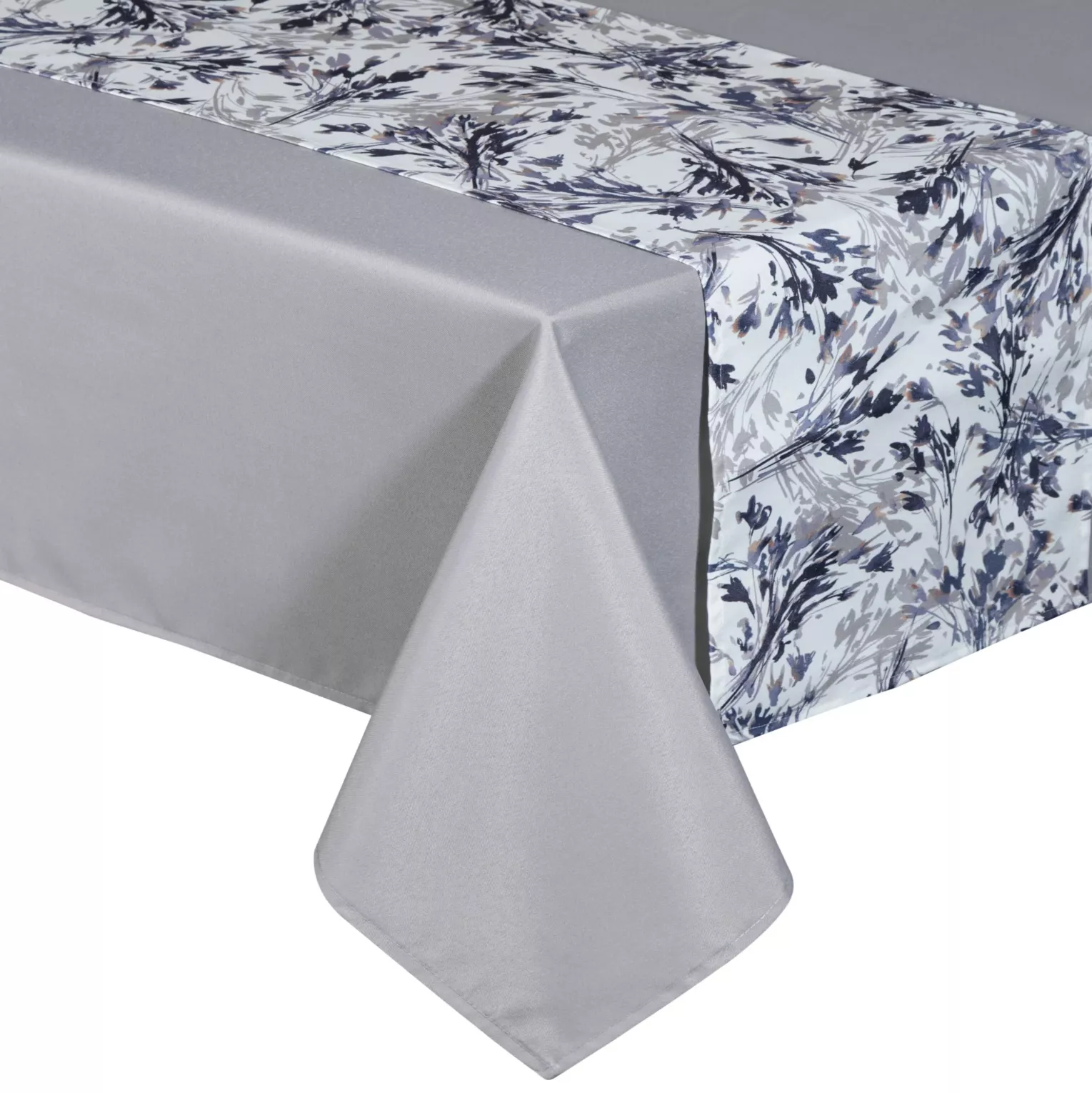 Komplet obrus z bieżnikiem jasnoszaro, biały 140x180/33x180 cm ANITA 3 zdobiony subtelnym wzorem roślinnym