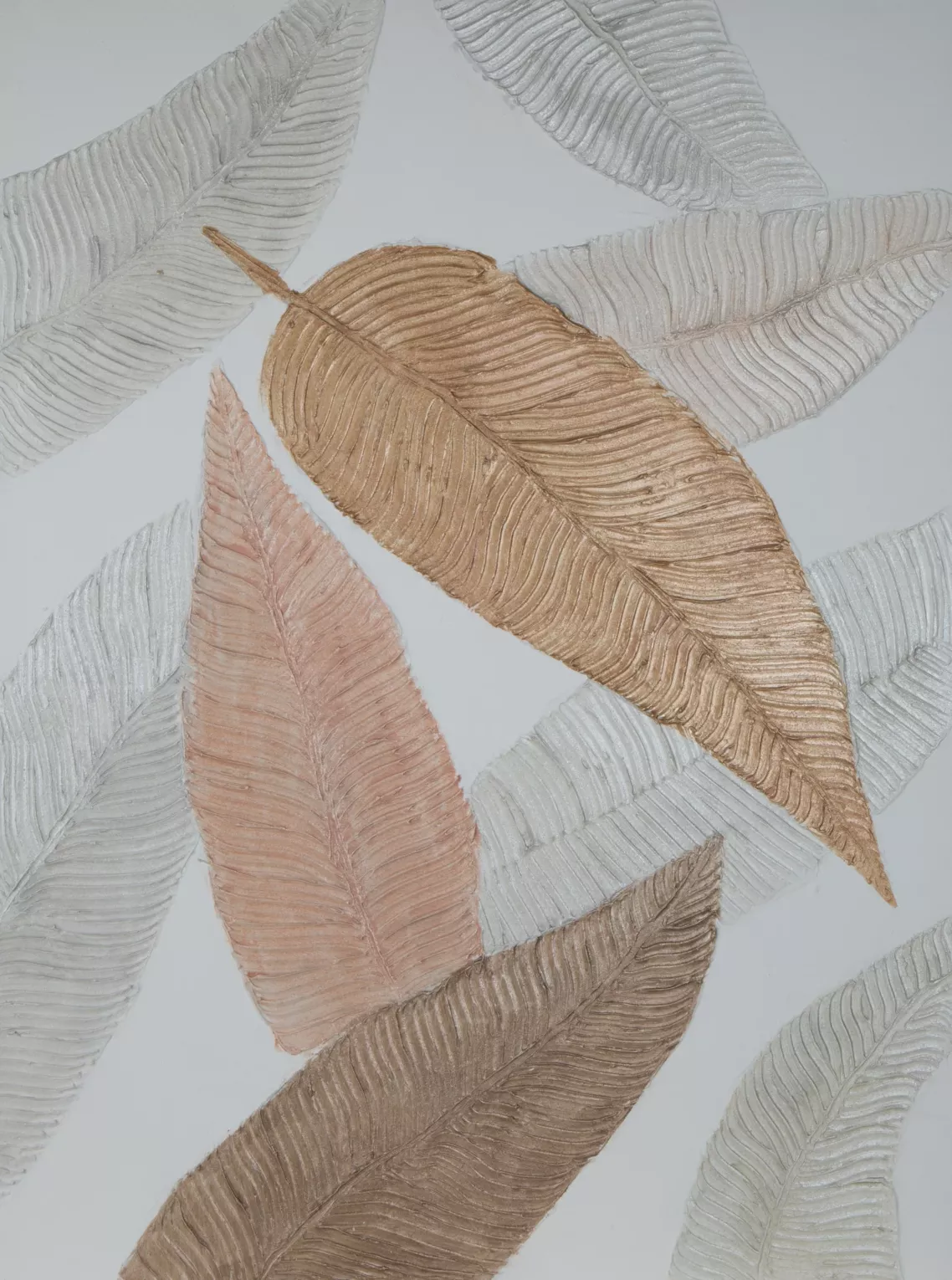 Obraz roślinny biało, beżowy ręcznie malowany na płótnie z wyraźną strukturą 90x120 cm  Eurofirany