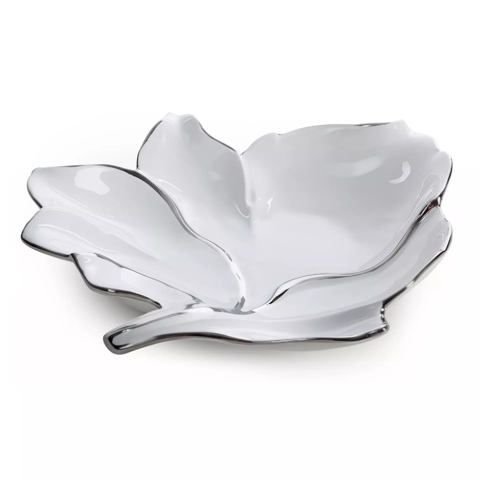 Patera ceramiczna dekoracyjna biało-srebrna w kształcie liścia 35x33x7 cm NERIS 01 Eurofirany