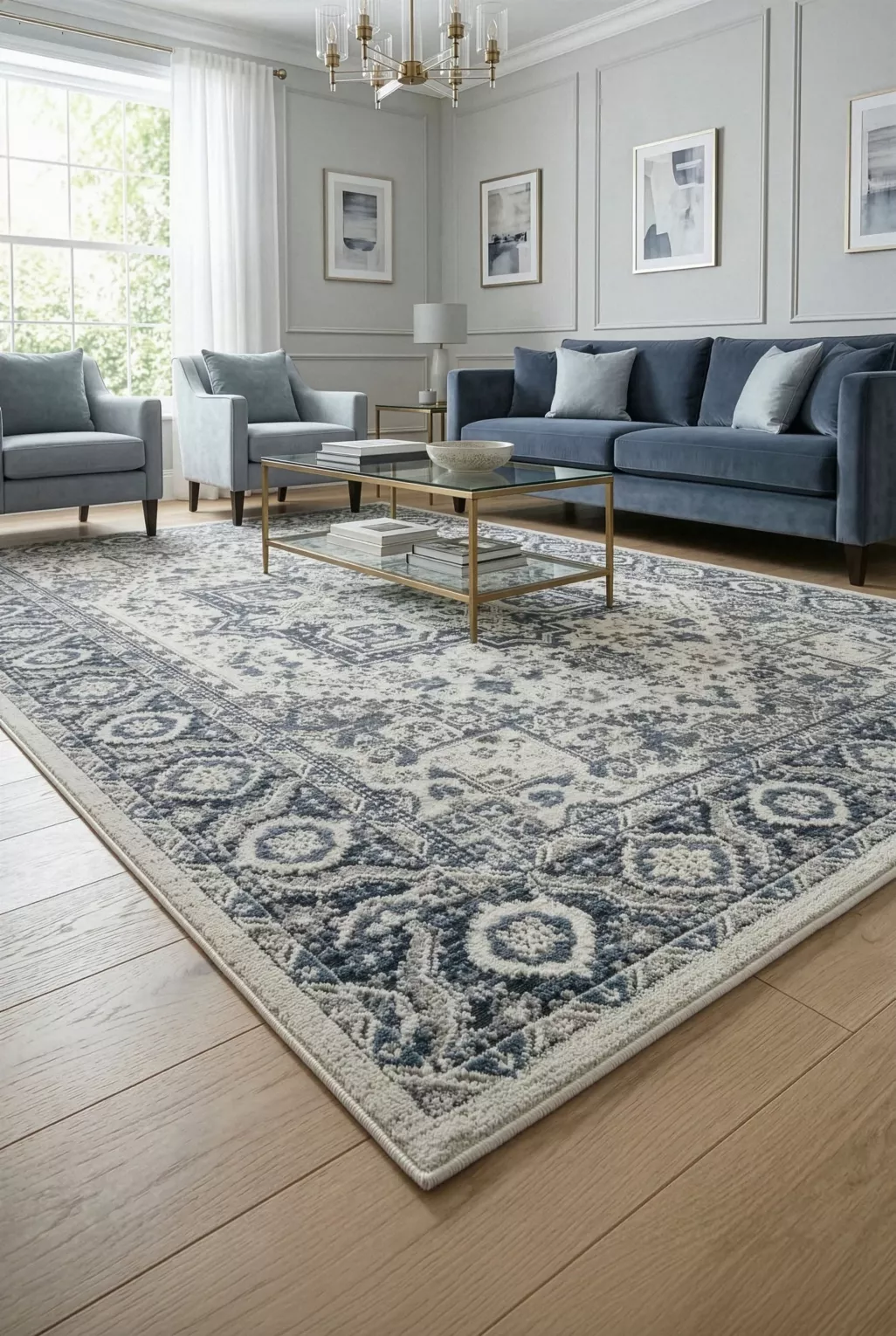 Dywan 120x170 cm niebiesko, kremowy z klasycznym wzorem w stylu vintage ELORA2 Eurofirany