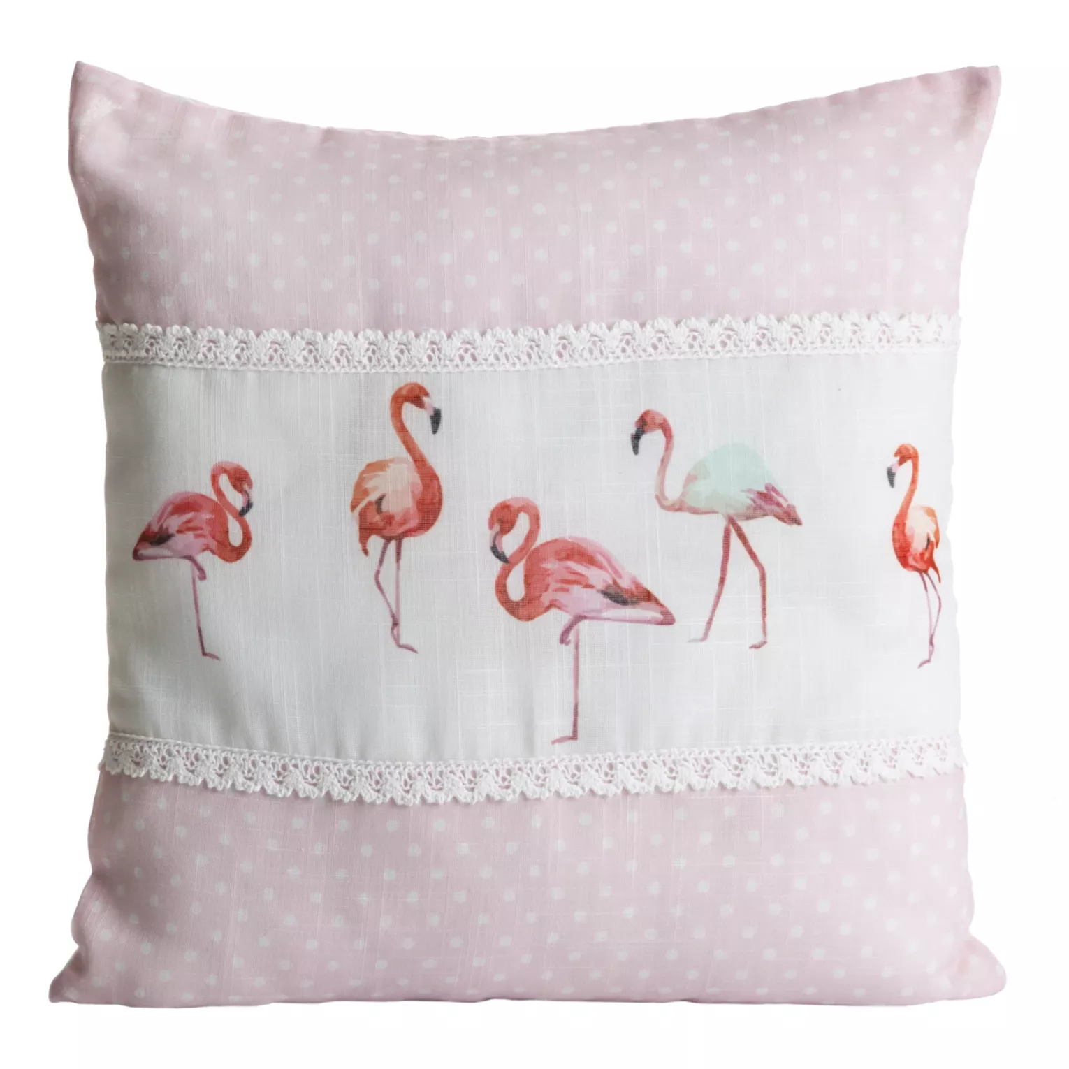 Poszewka dekoracyjna FLAMINGO zdobiona koronką Eurofirany