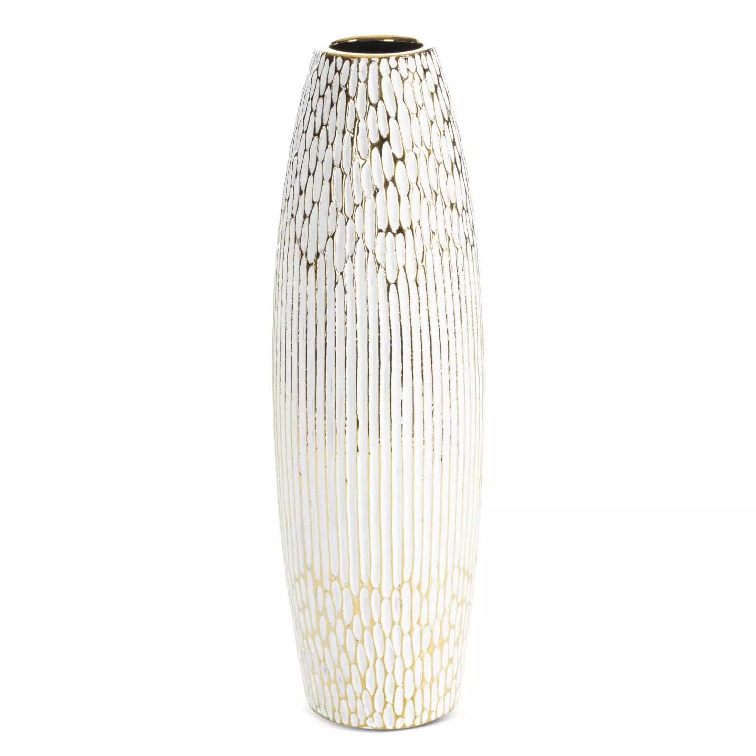 Wazon ceramiczny biało, złoty o ozdobnej fakturze 15x50 cm ANDREA Eurofirany