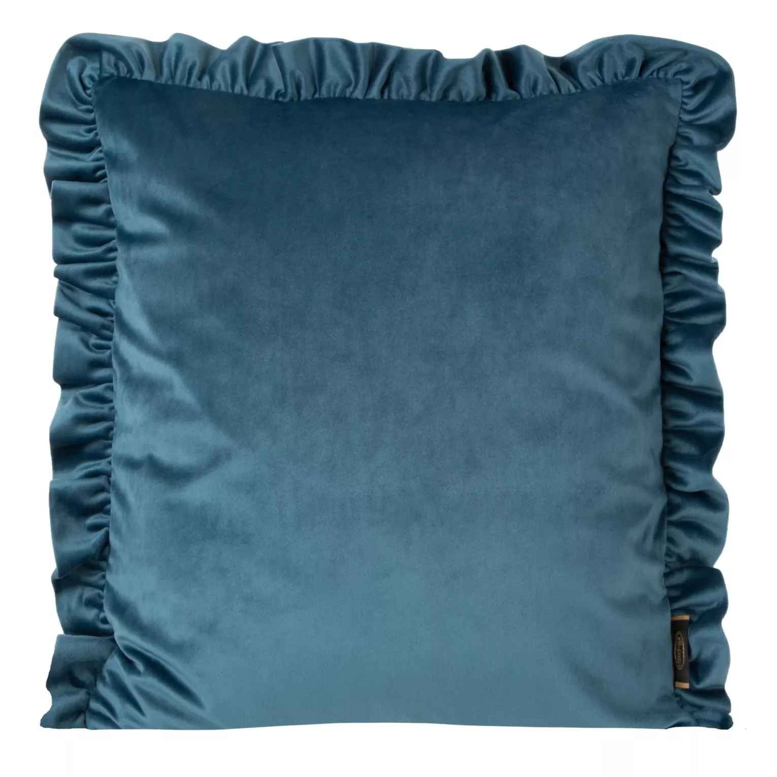 Poszewka na poduszkę 45x45 cm welwetowa zdobiona na brzegach falbanami niebieska VELVET 25 EUROFIRANY PREMIUM