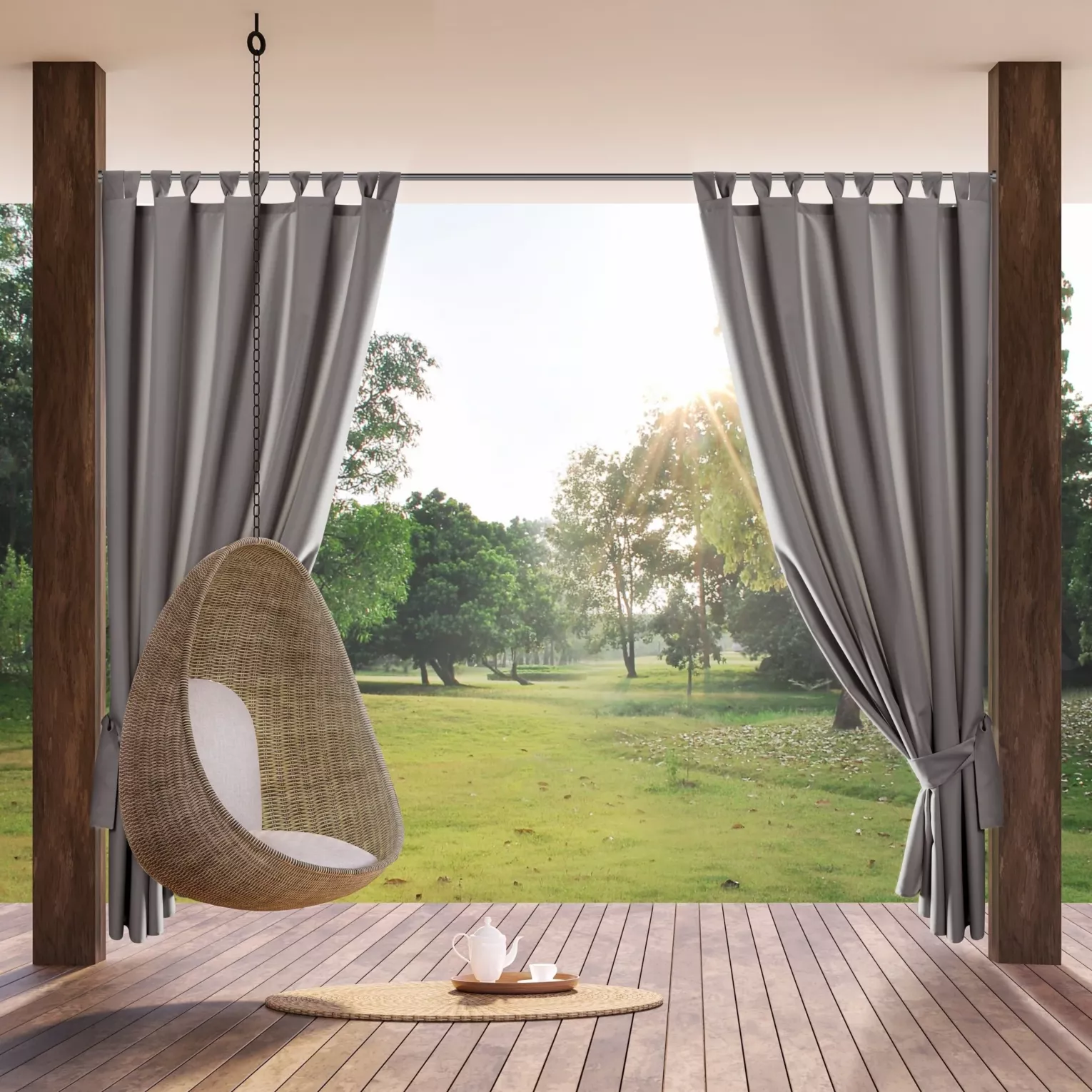 Zasłona stalowa z wodoodpornej tkaniny idealna do ogrodu i na taras 155x240 cm szelki/rzep GARDEN Eurofirany
