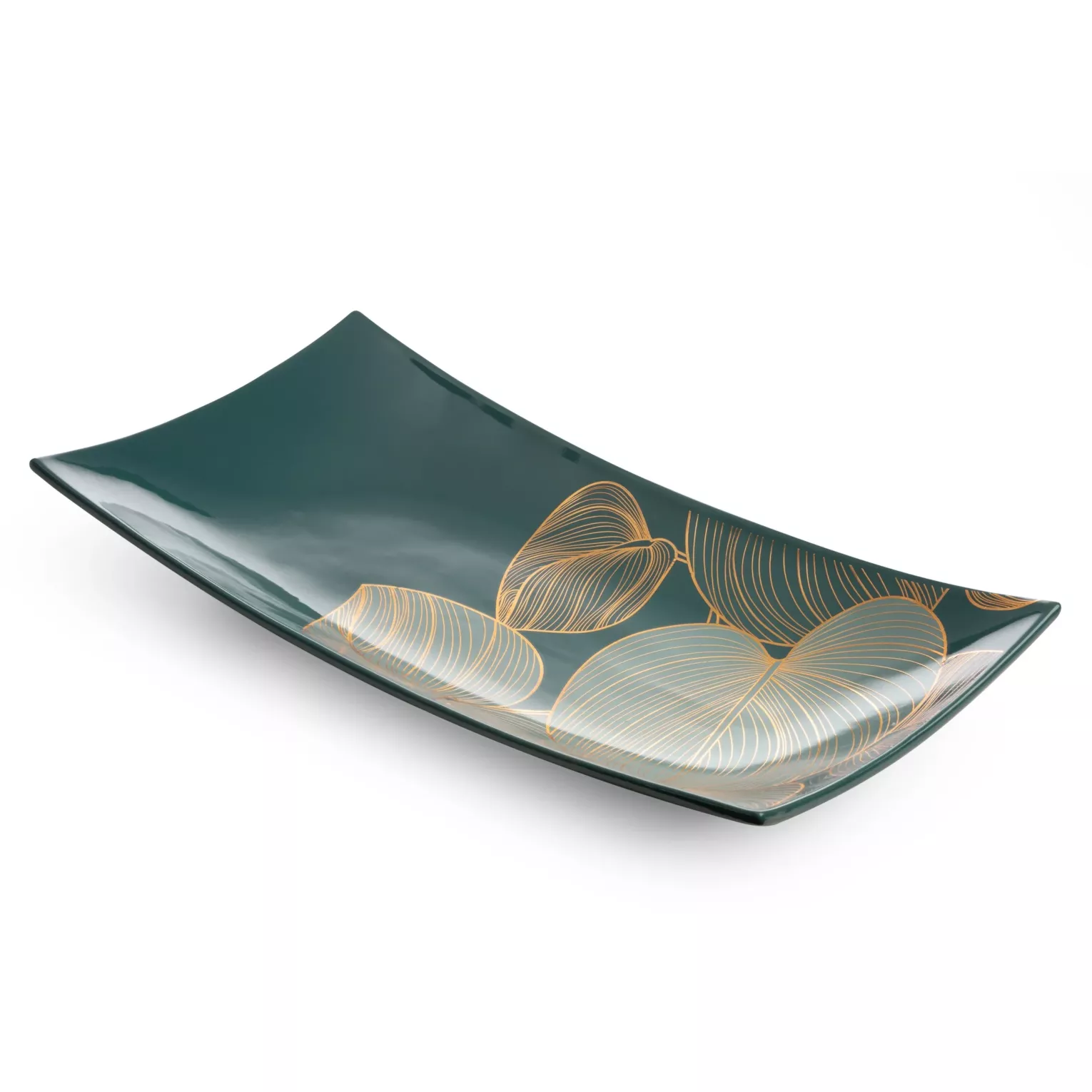 Patera dekoracyjna szałwiowo-złota z motywem liści 41x20x6 cm SALVIA LIMITED COLLECTION Eurofirany