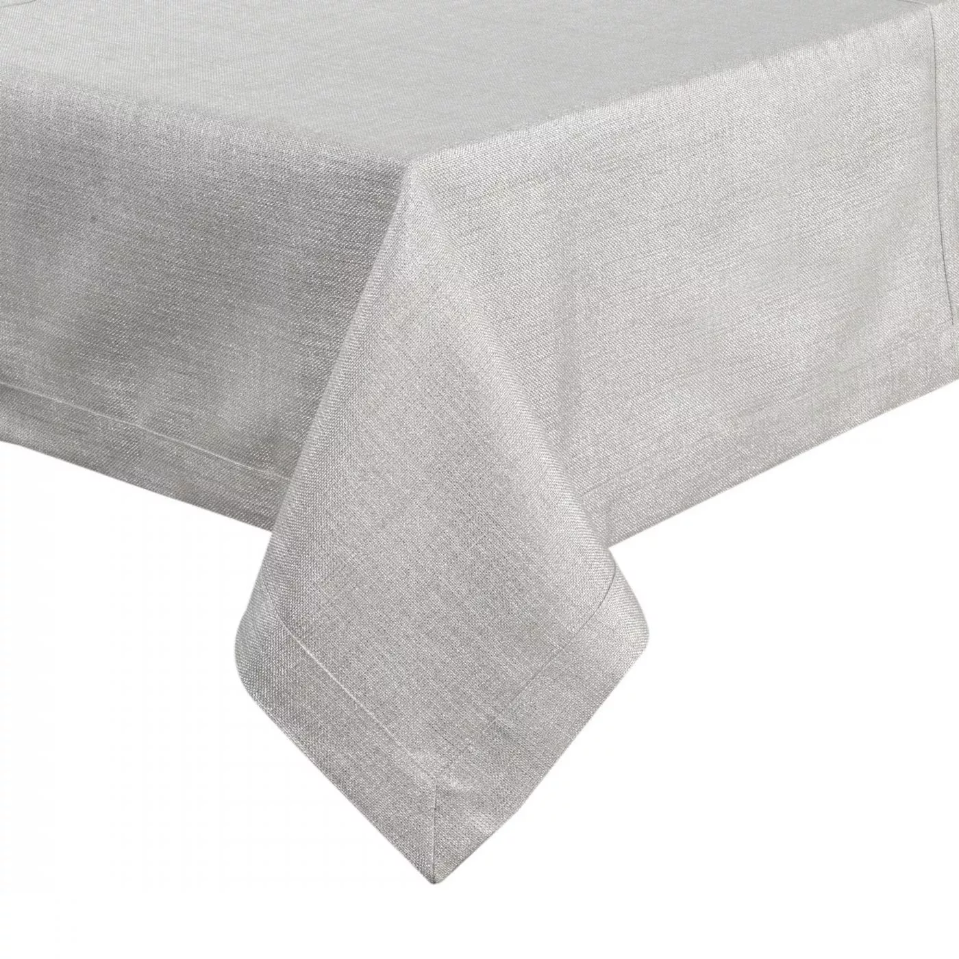 Obrus srebrny 145x300 cm z tkaniny przypominającej płótno STELLA 2 z podwójną listwą na brzegach