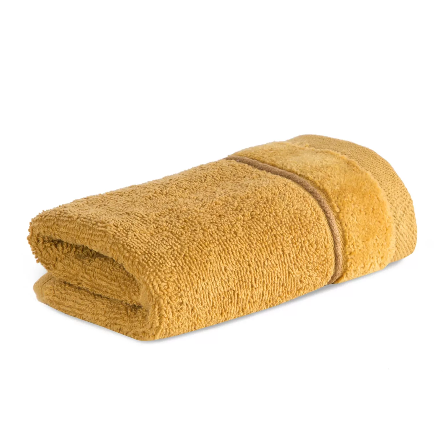 Ręcznik do rąk 30x50 cm bawełniany kolor musztardowy z welwetową bordiurą i kontrastującymi paseczkami 500 g/m2 SIBEL Eurofirany