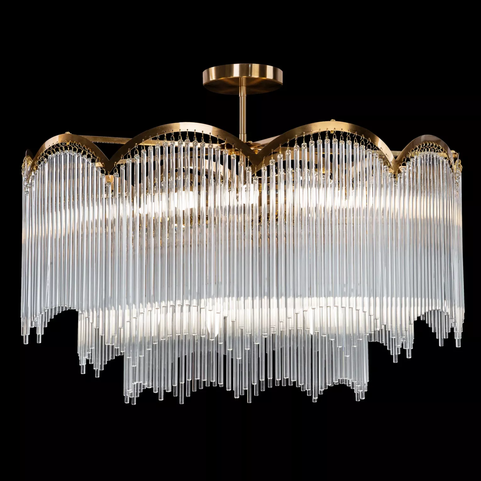 Lampa wisząca do salonu biało, złota SALMA zdobiona subtelnymi szklanymi sopelkami 80 x 60 cm SALMA  Eurofirany