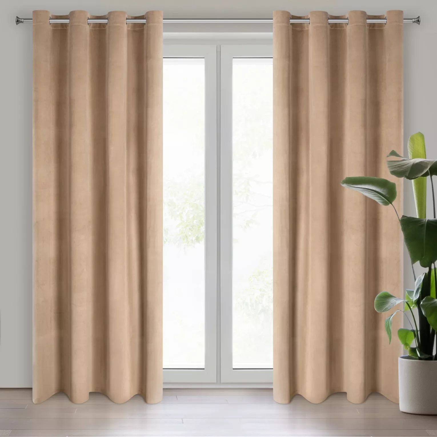 Komplet 2 szt. zasłon ciemnobeżowych z welwetowej tkaniny 140x250 cm przelotki - DARLA Eurofirany