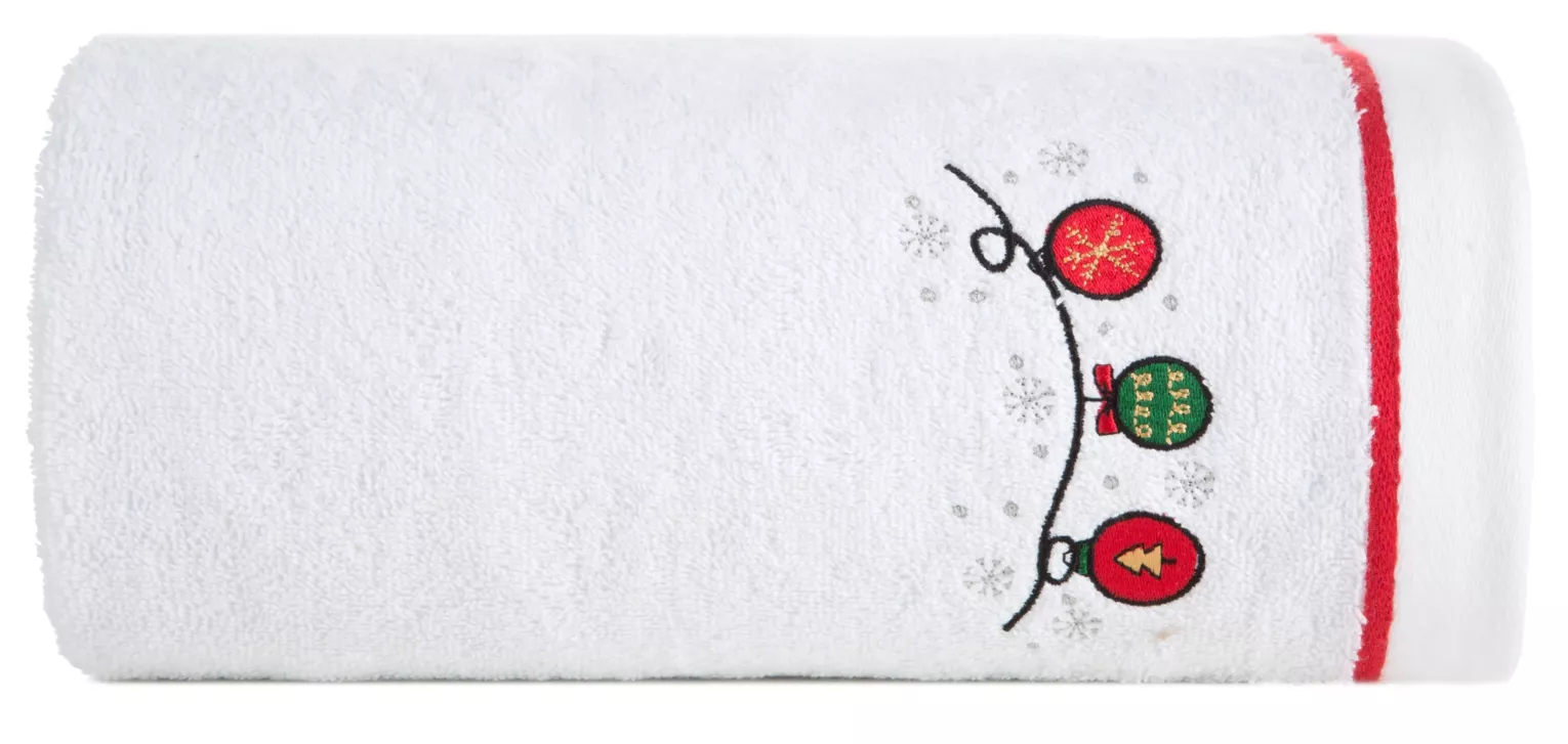 Ręcznik kąpielowy świąteczny 50x90 cm bawełniany kolor biały, czerwony zdobiona świątecznym haftem 450 g/m2 GERDA Eurofirany