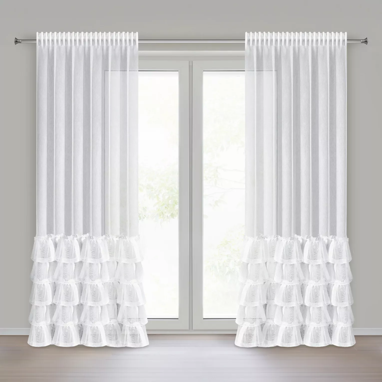 Firana biała z markizety z pięcioma falbanami 140x270 cm taśma CHARLOTTE 2 Eurofirany