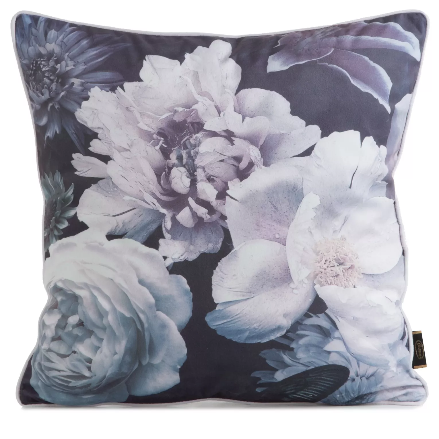 Poszewka na poduszkę 45x45 cm welwetowa, dwustronna z motywem kwiatów z wypustką na brzegach fioletowo, czarna VELVET 134 EUROFIRANY PREMIUM