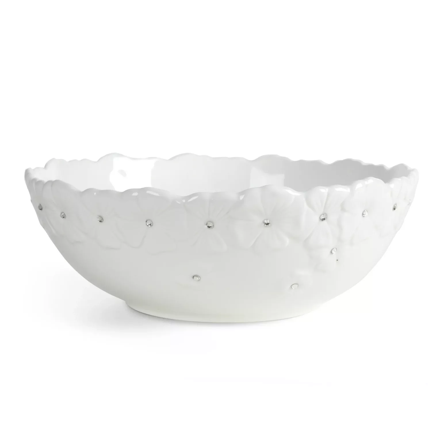 Misa dekoracyjna biała zdobiona w drobne kwiaty z błyszczącym wykończeniem 25x10 cm ELISA  Eurofirany
