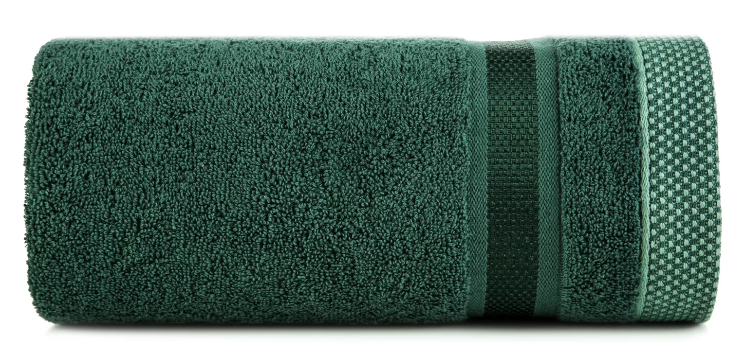 Ręcznik do rąk 40x60 cm bawełniany kolor ciemnozielony z bordiurą w paski 500 g/m2 ABBIE Eurofirany