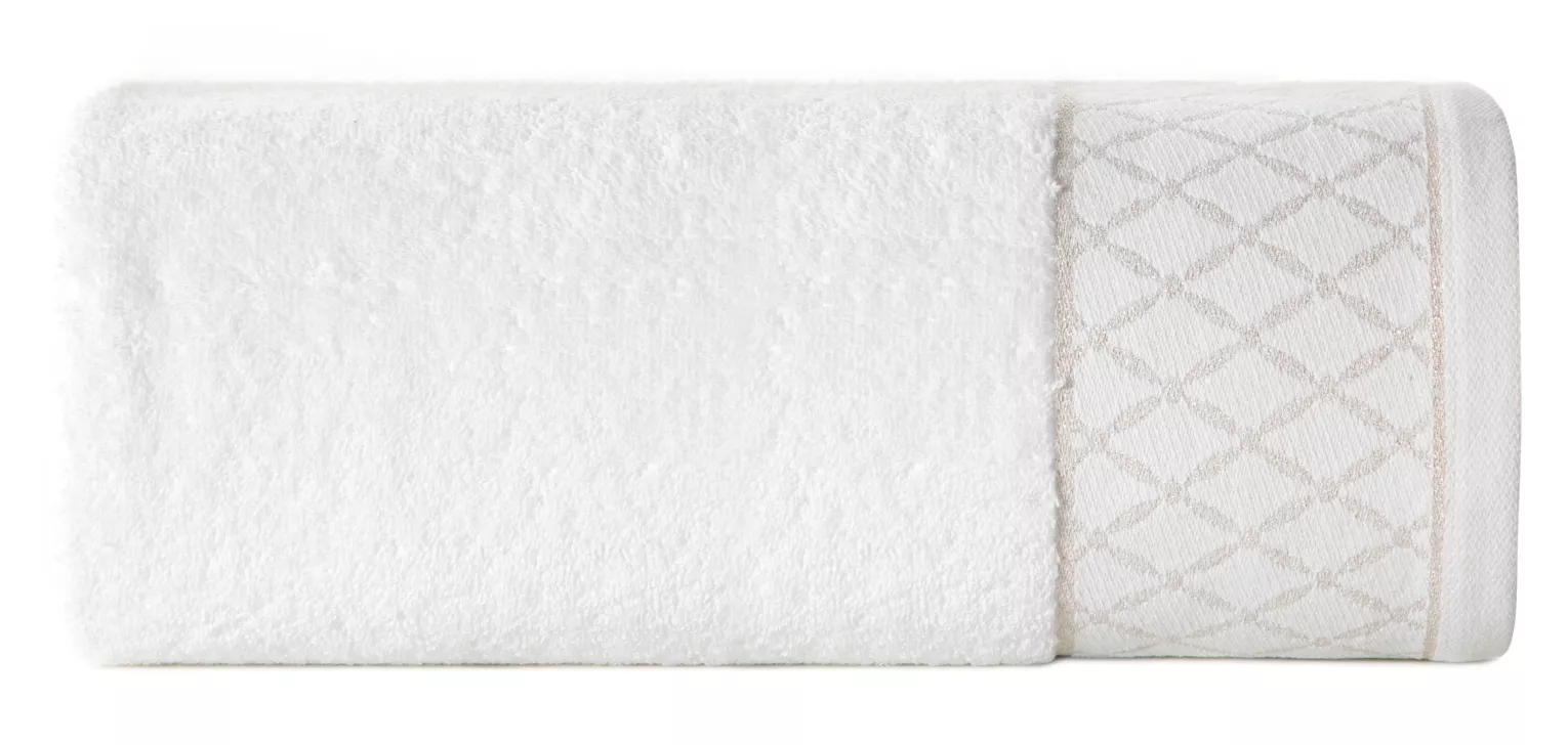 Ręcznik do rąk 30x50 cm bawełniany kolor biały zdobiony wzorem geometrycznym 500 g/m2 LAYLA Eurofirany