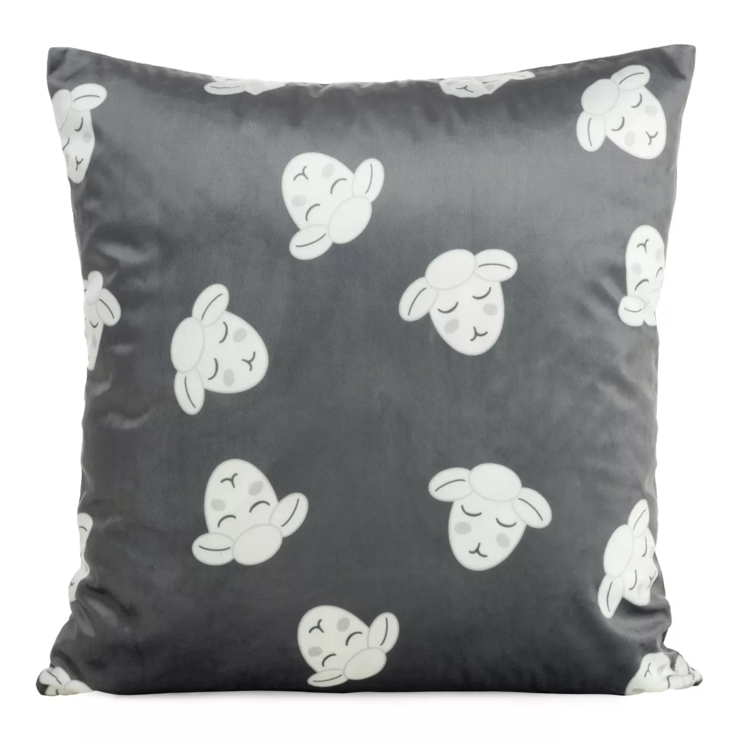 Poszewka na poduszkę 45x45 cm welwetowa z motywem słodkich baranków stalowo, biała KIDS DESIGN 93 Eurofirany