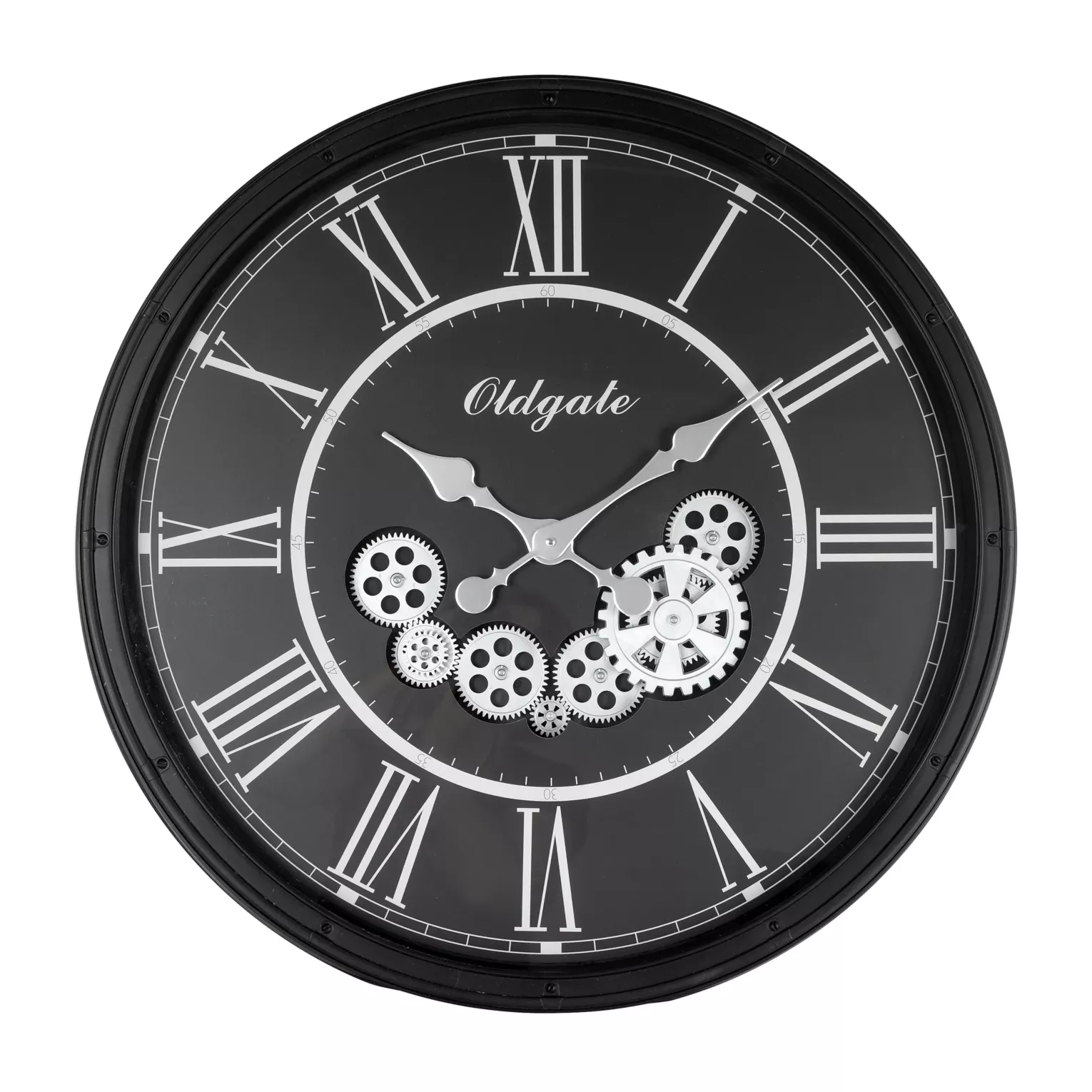 Zegar ścienny biało-czarny w stylu retro z ruchomymi kołami zębatymi średnica 72x8 cm Eurofirany