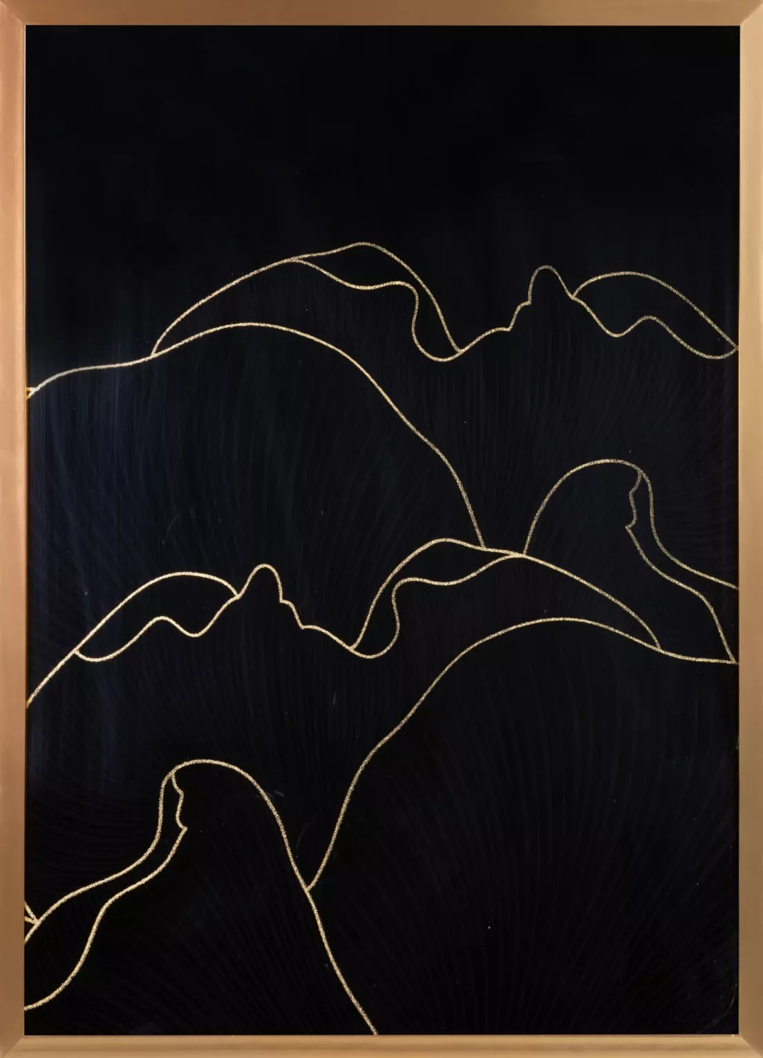 Obraz abstrakcja czarny ze złotym błyszczącym nadrukiem w złotej ramie 53x73 cm PEONIA 1 LIMITED COLLECTION