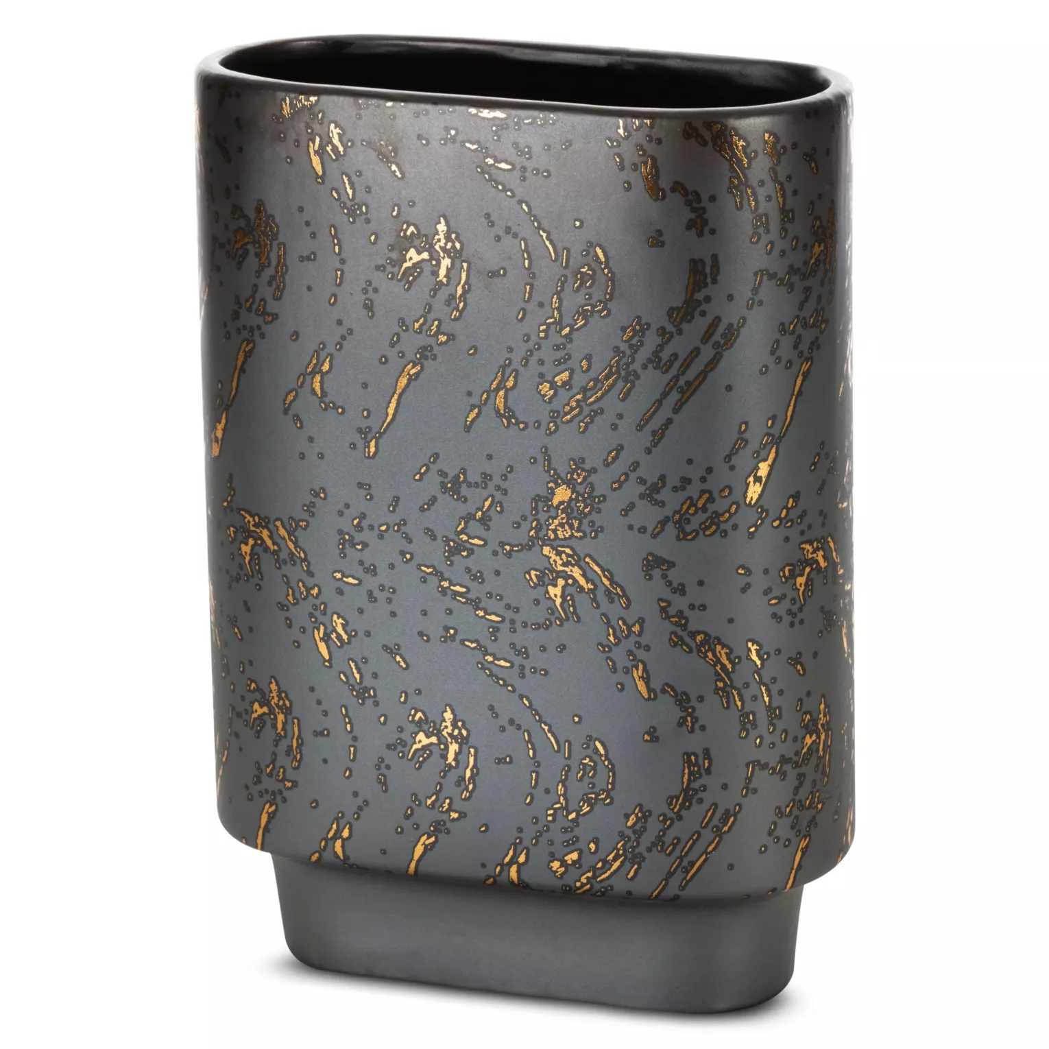 Wazon ceramiczny grafitowo-złoty dekoracyjny zdobiony przecieranym wzorem 20x10x28 cm ARIELA Eurofirany