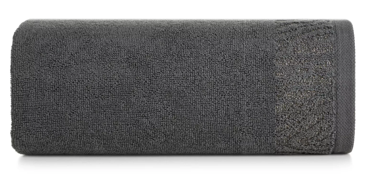 Ręcznik do rąk 30x50 cm bawełniany kolor stalowy z ozdobną błyszczącą bordiurą 500 g/m2 MARGO Eurofirany