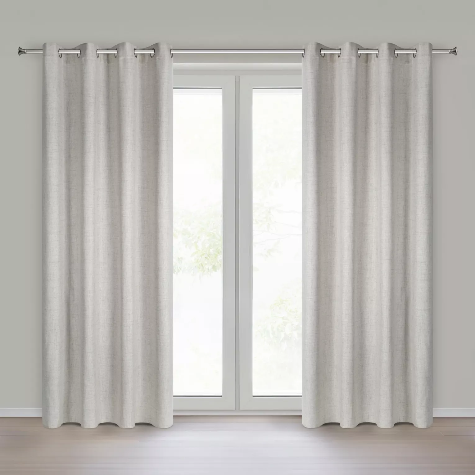 Zasłona o naturalnym splocie z efektem melanżu beżowa 140x250 cm przelotki - JULA2 Eurofirany