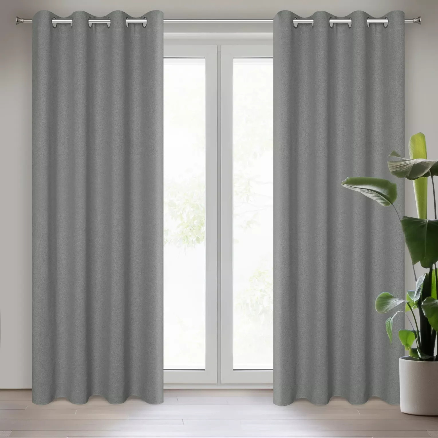 Zasłona szara o luźnym splocie w stylu cottage core 140x250 cm przelotka LIDIA Eurofirany
