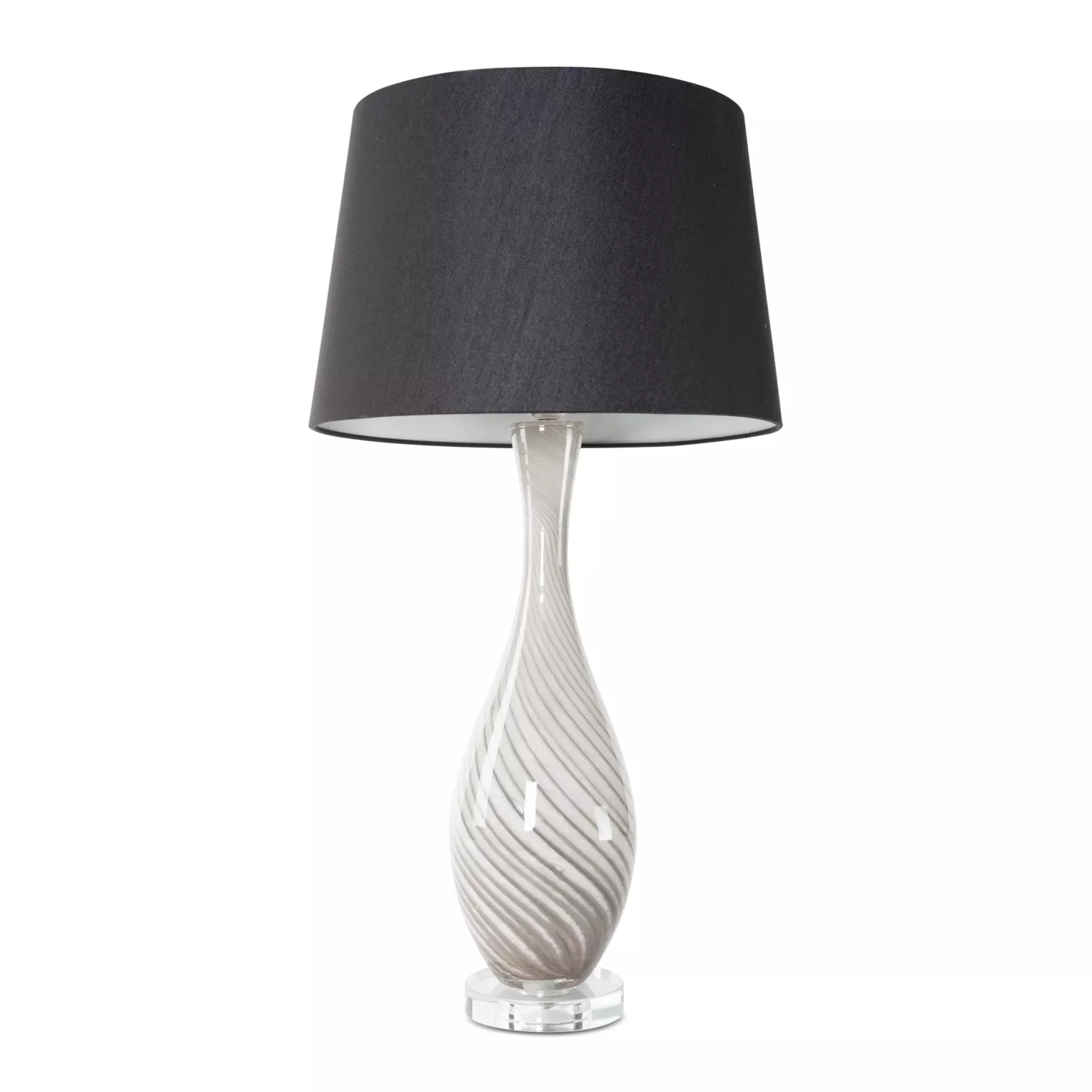 Lampa stołowa czarno, srebrna MEGI na podstawie ze szkła z abażurem z matowej tkaniny Eurofirany