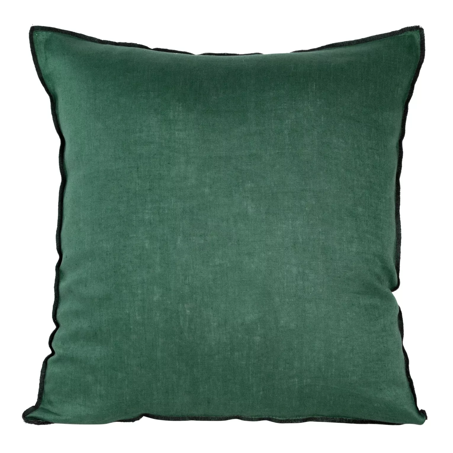 Poszewka na poduszkę 45x45 cm z naturalnej lnianej tkaniny obszyta czarną nicią zielona LEN Eurofirany