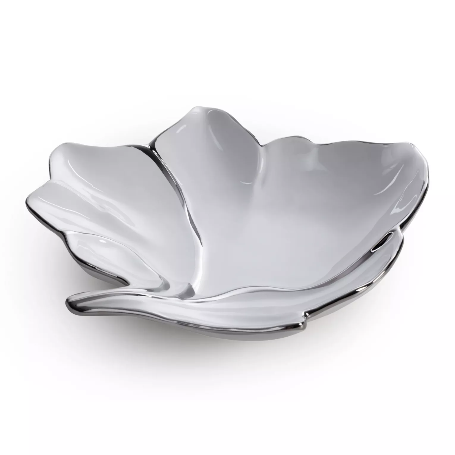 Patera ceramiczna dekoracyjna biało-srebrna w kształcie liścia 25x24x5 cm NERIS 03 Eurofirany
