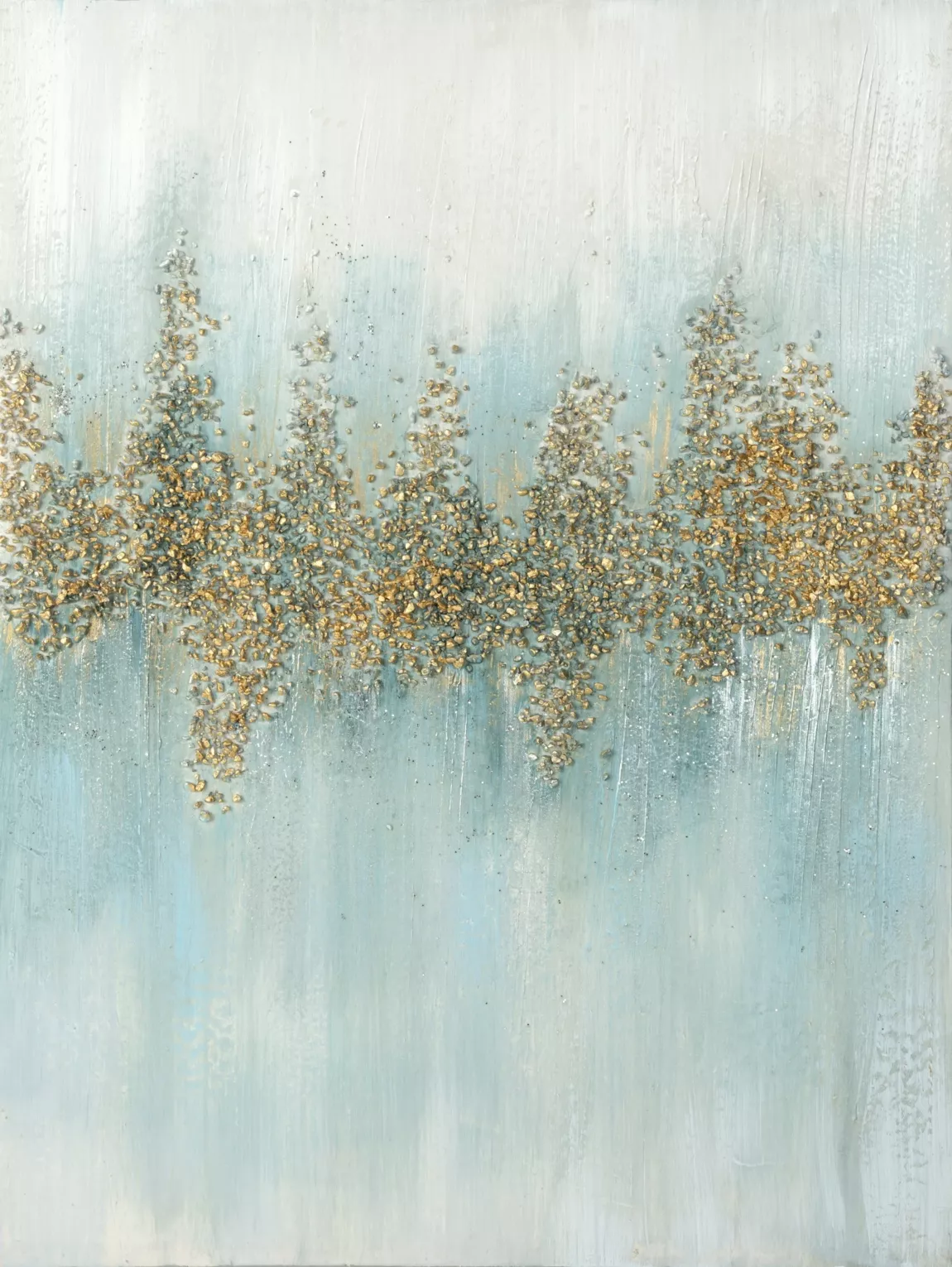 Obraz abstrakcja jasnoniebieski ręcznie malowany na płótnie, z drobnymi złotymi kamykami i brokatem 60x80 cm ABSTRACT  Eurofirany