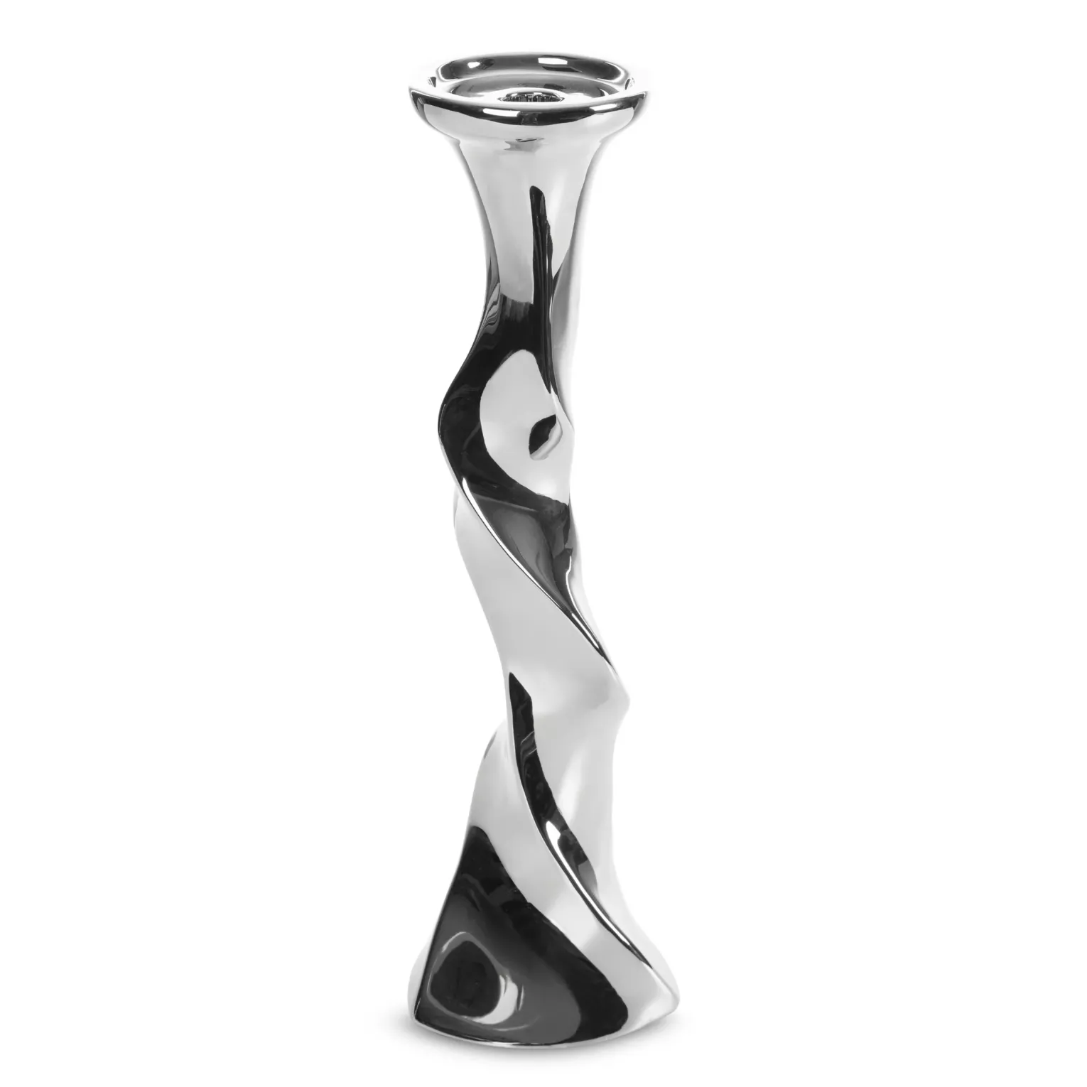 Świecznik ceramiczny dekoracyjny srebrny o skręcanej formie średnica 13x44 cm JOLY 3 Eurofirany
